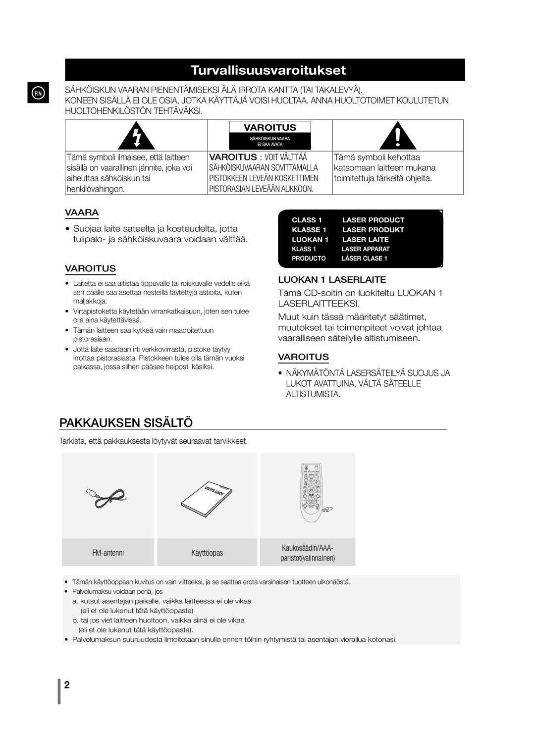 Samsung MM-D330/XE, MM-D320/XE manual Turvallisuusvaroitukset 