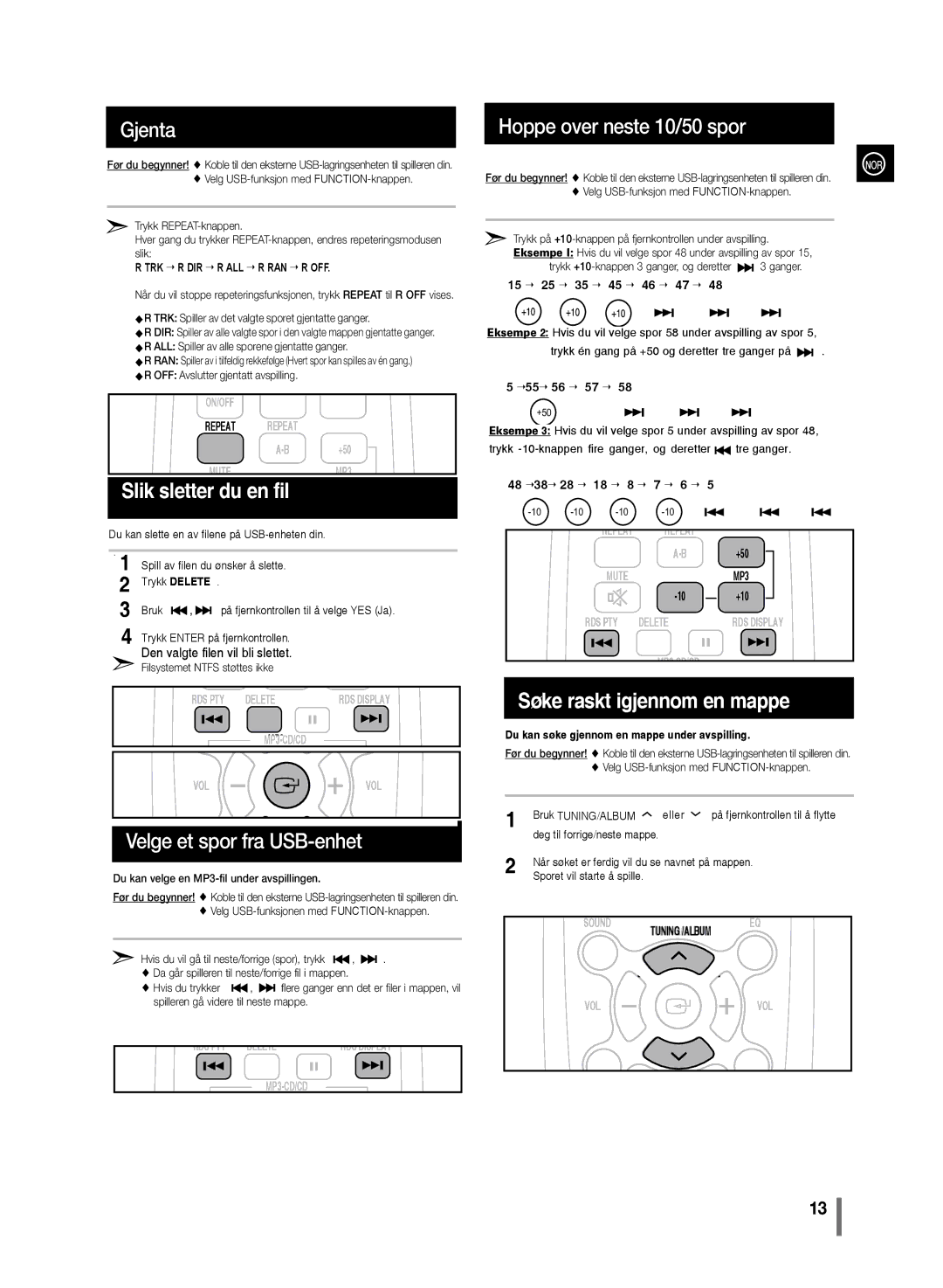 Samsung MM-D320/XE manual TRK Spiller av det valgte sporet gjentatte ganger, ALL Spiller av alle sporene gjentatte ganger 