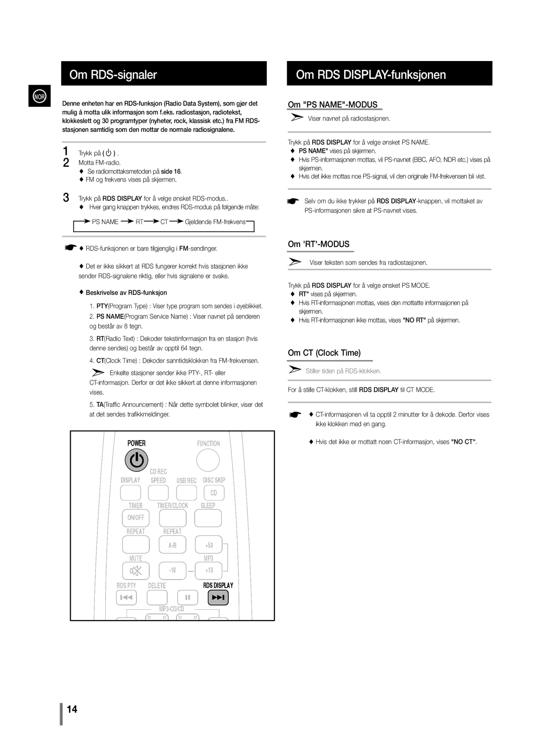 Samsung MM-D330/XE, MM-D320/XE manual Motta FM-radio, Se radiomottaksmetoden på side, FM og frekvens vises på skjermen 