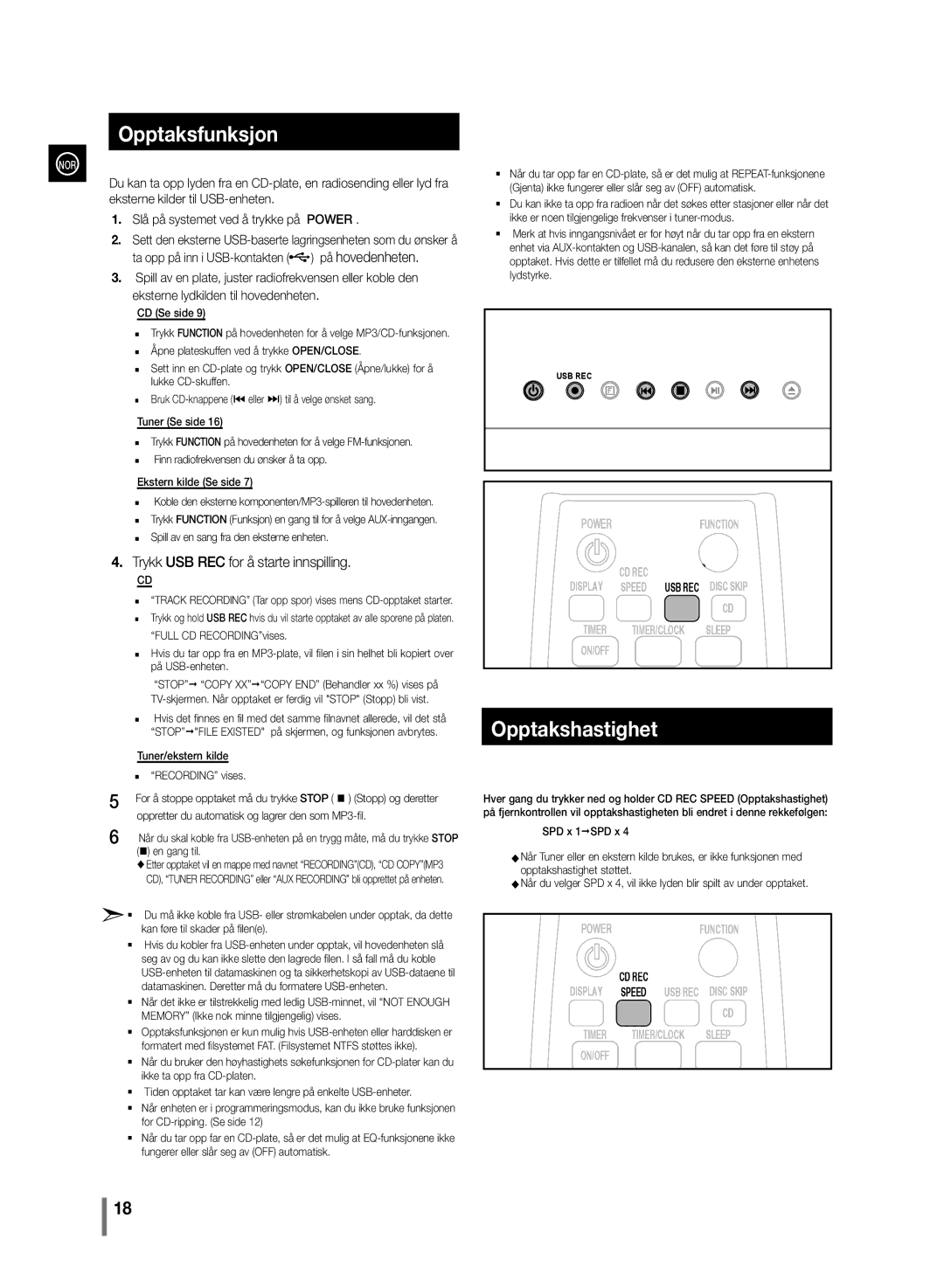 Samsung MM-D330/XE, MM-D320/XE Opptaksfunksjon, Opptakshastighet, CD Se side, `` Spill av en sang fra den eksterne enheten 