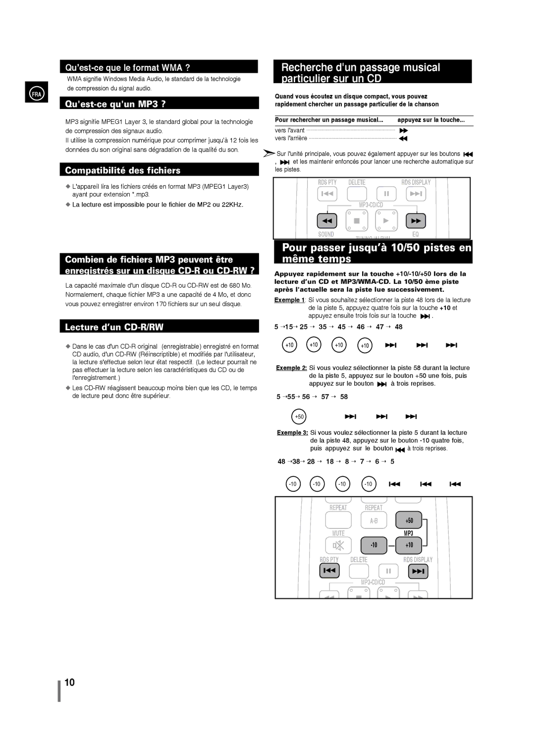 Samsung MM-D330/ZF manual Pour passer jusqu’à 10/50 pistes en même temps, Quand vous écoutez un disque compact, vous pouvez 