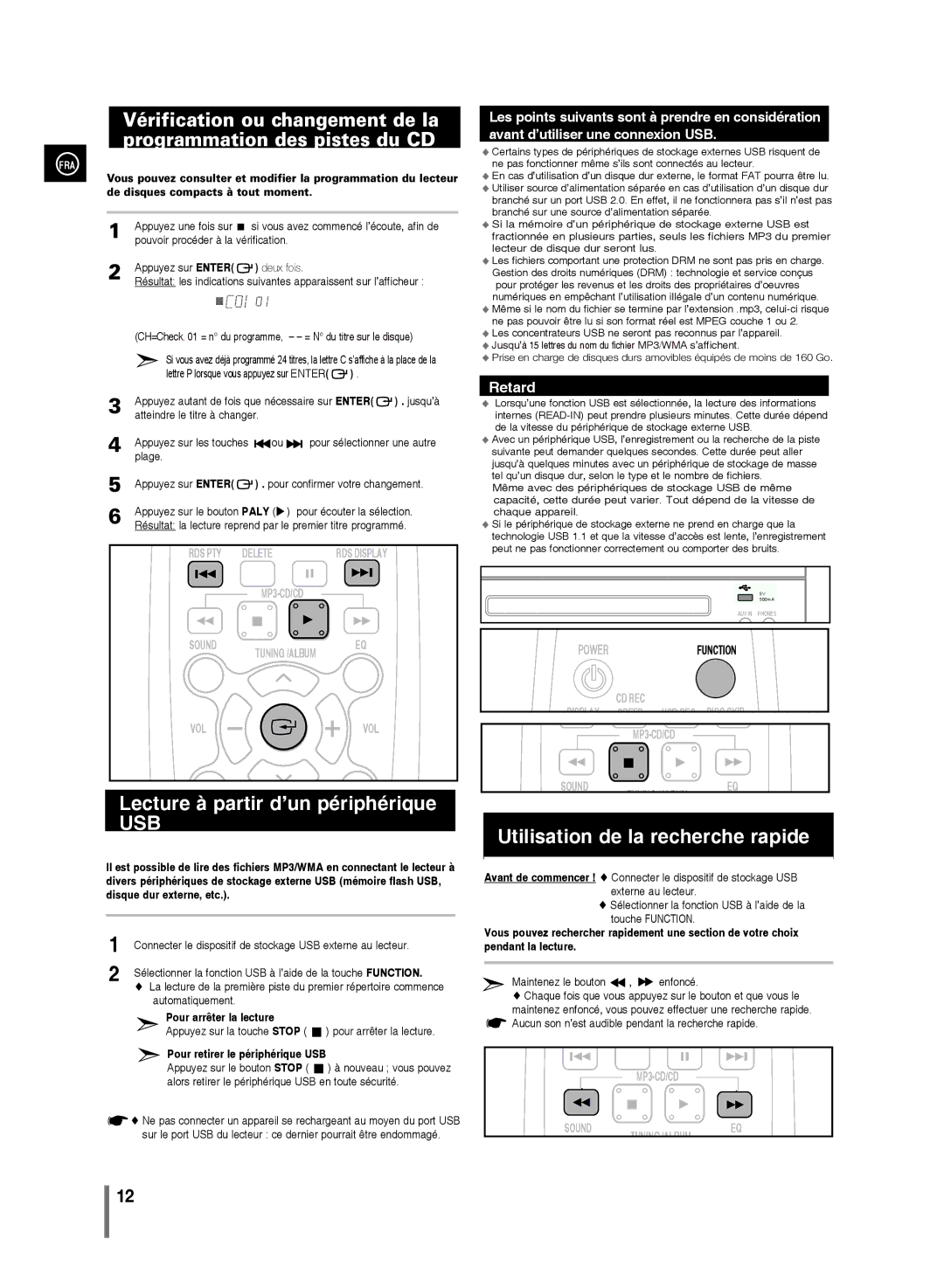 Samsung MM-D330/ZF, MM-D320/ZF manual Pour arrêter la lecture, Pour retirer le périphérique USB 