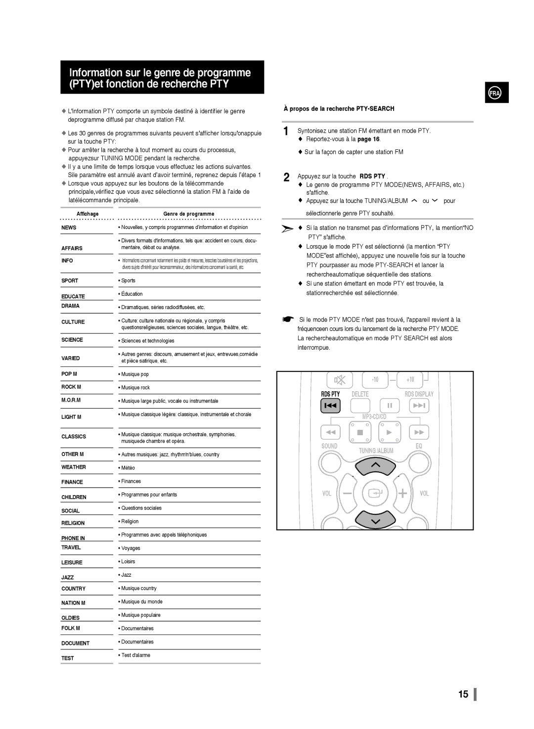 Samsung MM-D320/ZF, MM-D330/ZF manual Propos de la recherche PTY-SEARCH, News 