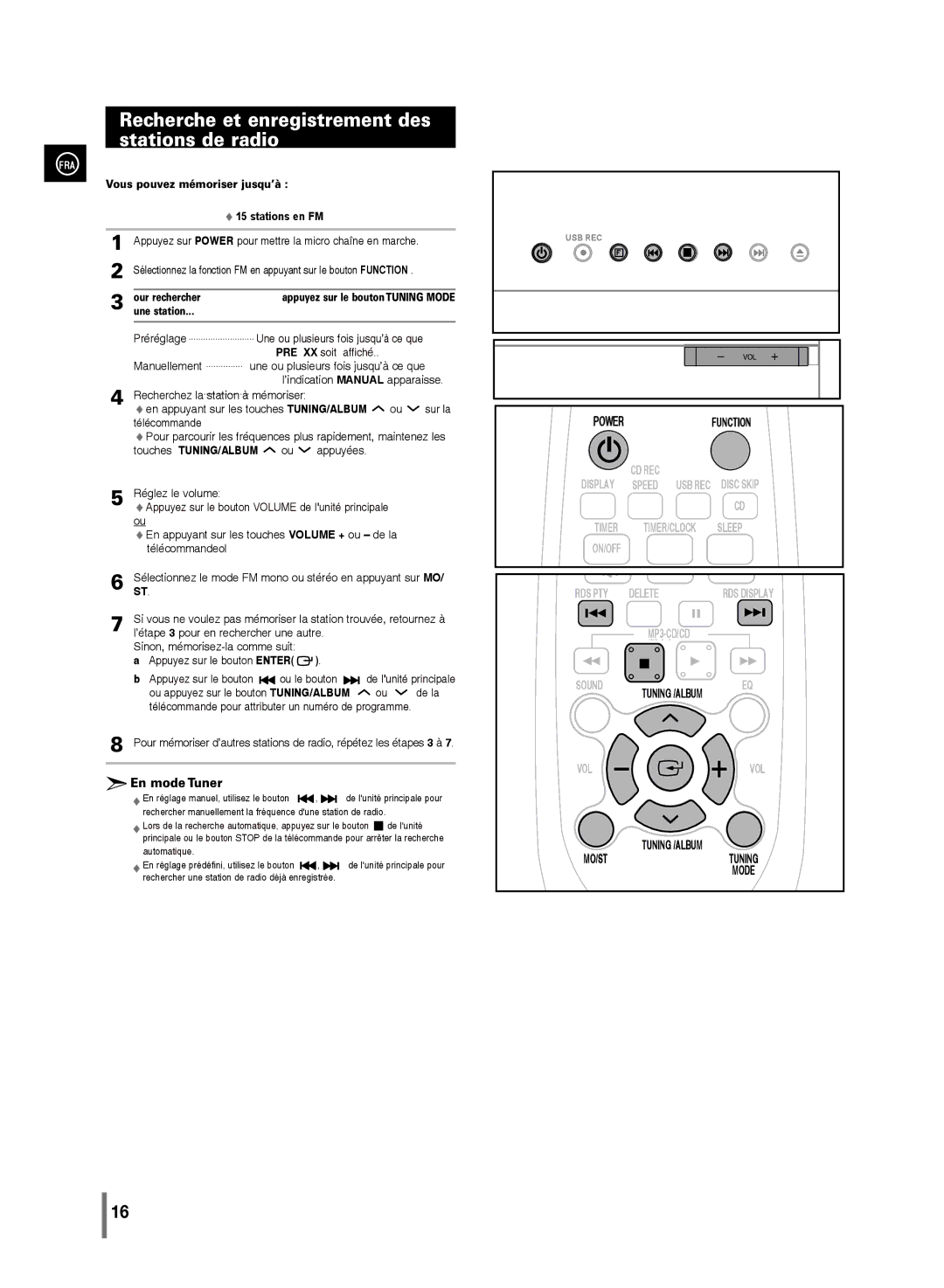 Samsung MM-D330/ZF manual Recherche et enregistrement des stations de radio, Vous pouvez mémoriser jusqu’à Stations en FM 