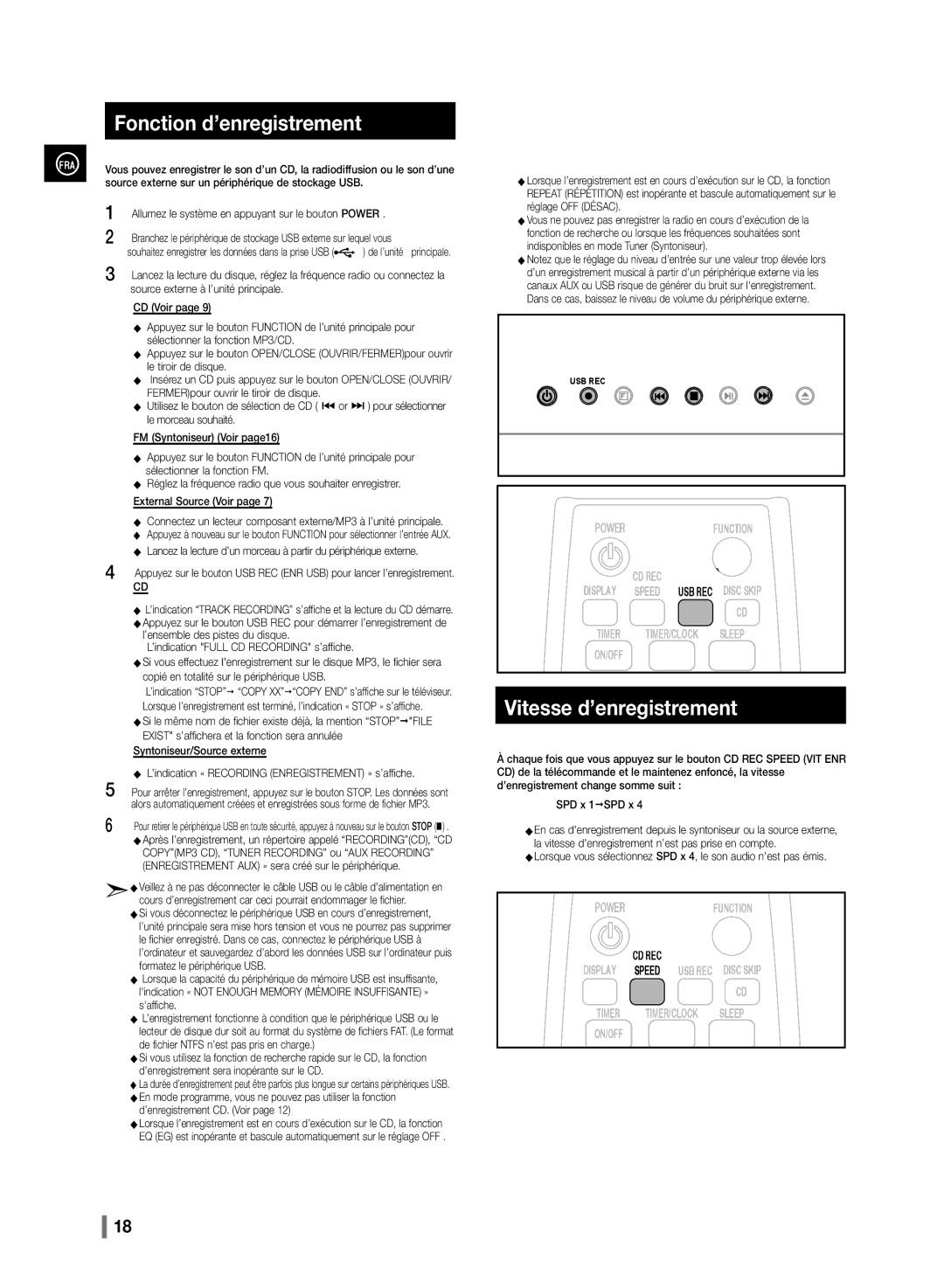 Samsung MM-D330/ZF, MM-D320/ZF manual Fonction d’enregistrement, Vitesse d’enregistrement 