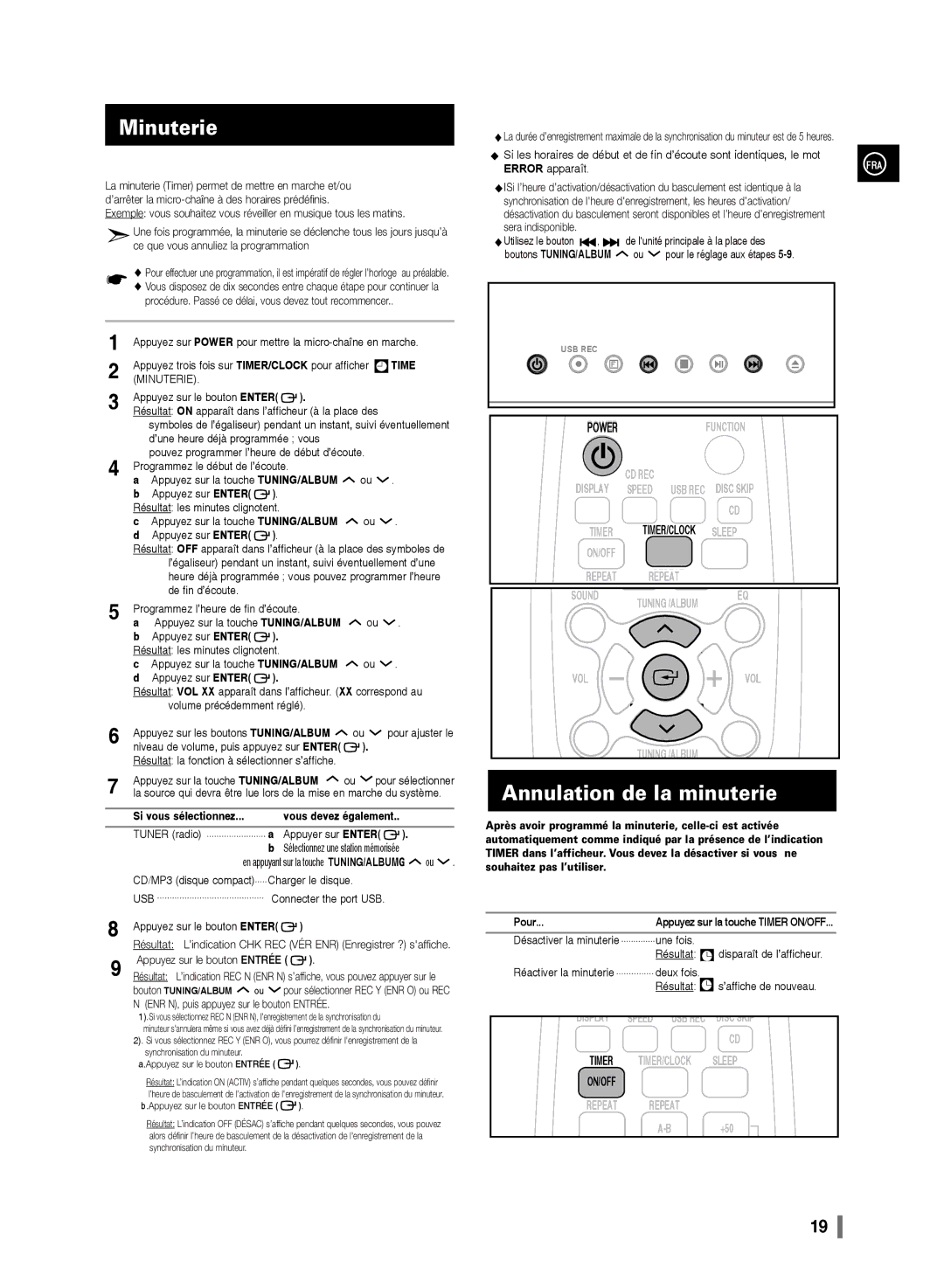 Samsung MM-D320/ZF, MM-D330/ZF manual Annulation de la minuterie, Si vous sélectionnez Vous devez également 