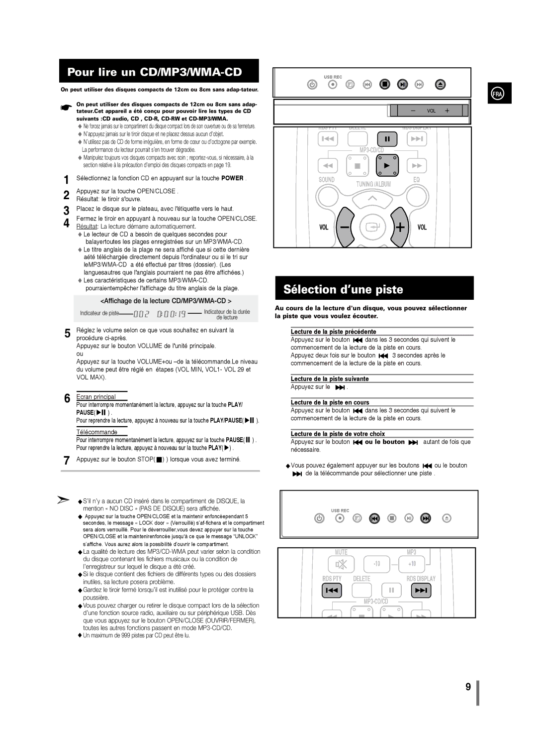 Samsung MM-D320/ZF, MM-D330/ZF manual Sélection d’une piste, Lecture de la piste suivante 