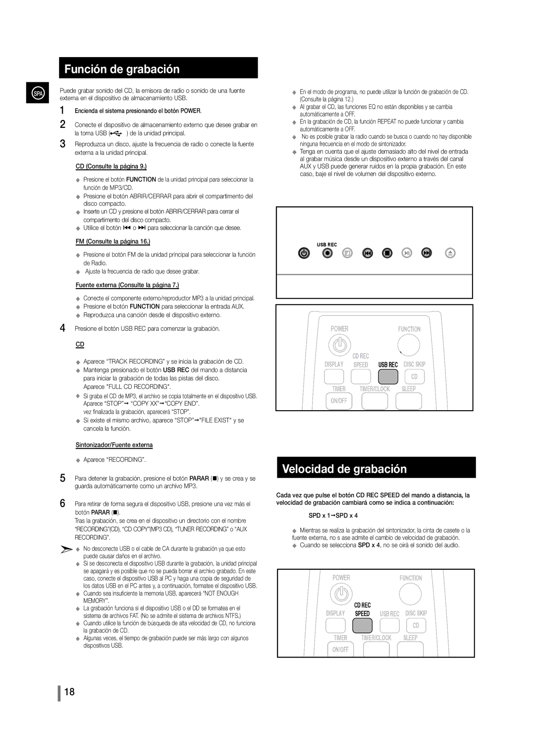 Samsung MM-D330/ZF, MM-D320/ZF manual Función de grabación, Velocidad de grabación, Recording 