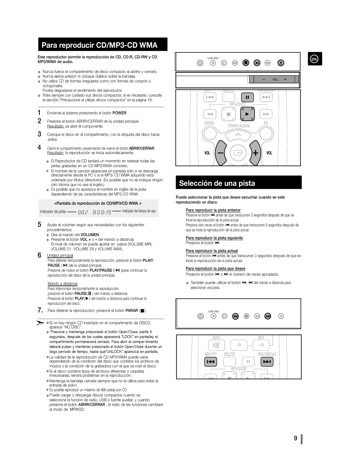 Samsung MM-D320/ZF, MM-D330/ZF manual Para reproducir CD/MP3-CD WMA, Selección de una pista 