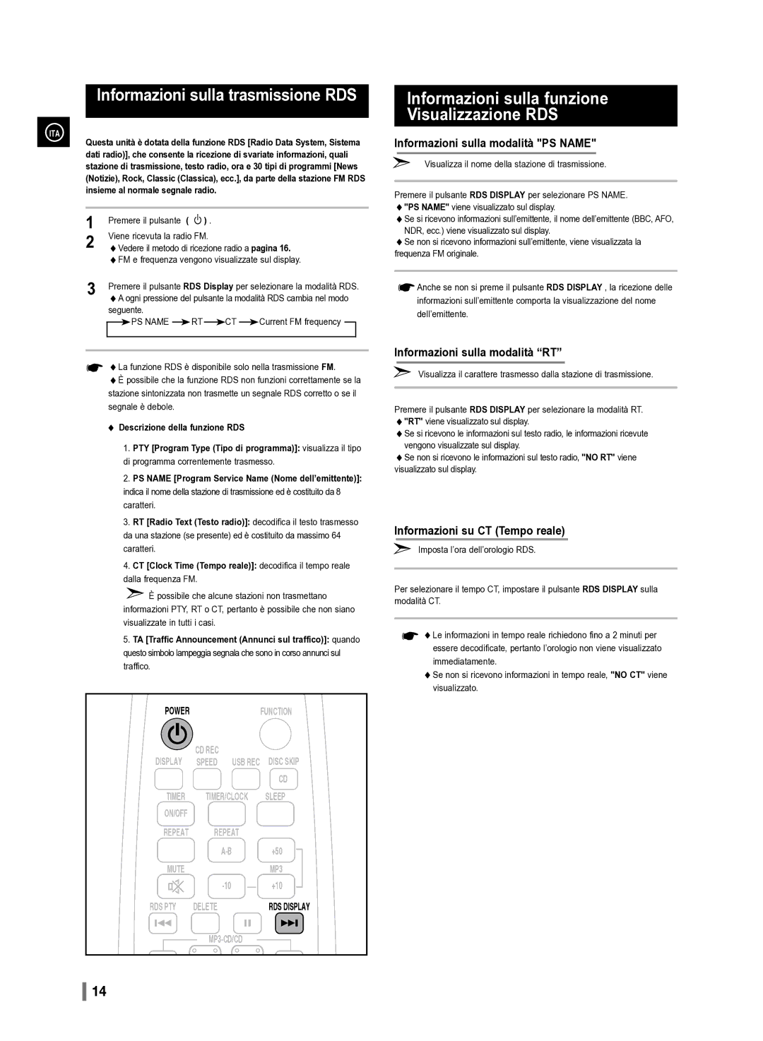 Samsung MM-D330/ZF manual Informazioni sulla trasmissione RDS, Informazioni sulla funzione Visualizzazione RDS, Seguente 