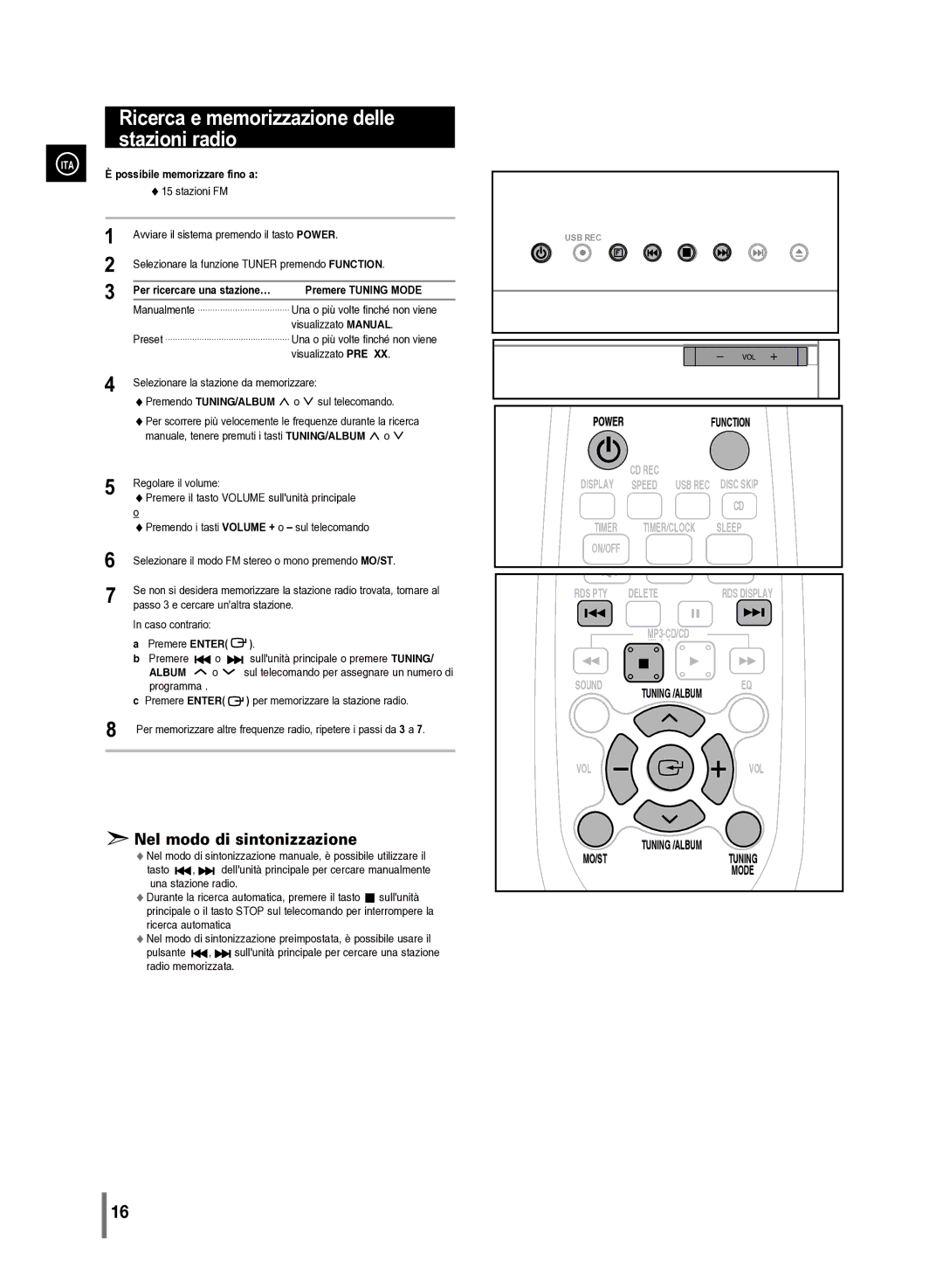 Samsung MM-D330/ZF manual Ricerca e memorizzazione delle, Stazioni radio, Possibile memorizzare fino a 