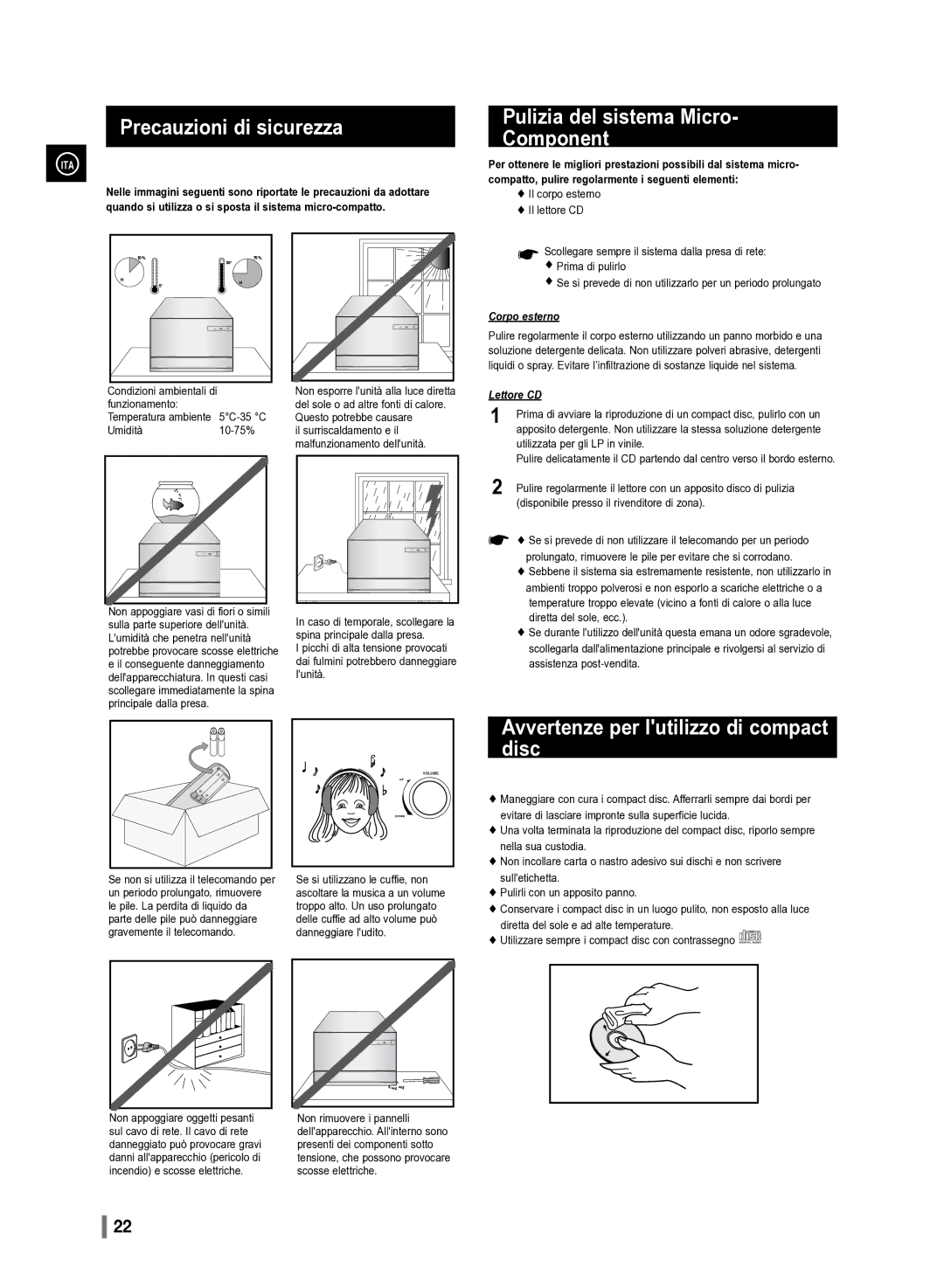 Samsung MM-D330/ZF manual Precauzioni di sicurezza, Pulizia del sistema Micro- Component 