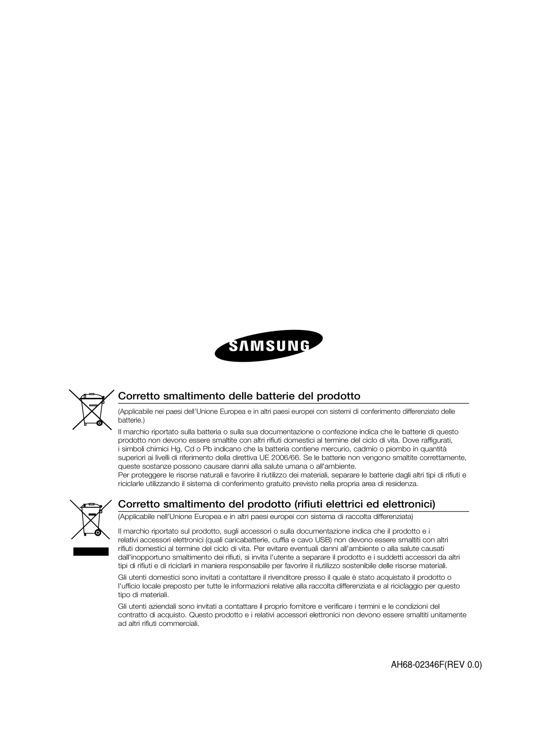 Samsung MM-D330/ZF manual Corretto smaltimento delle batterie del prodotto 