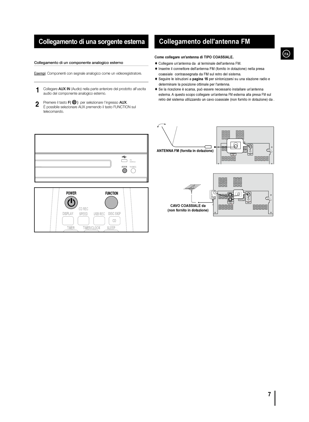 Samsung MM-D330/ZF manual Come collegare unantenna di Tipo Coassiale, Audio del componente analogico esterno 