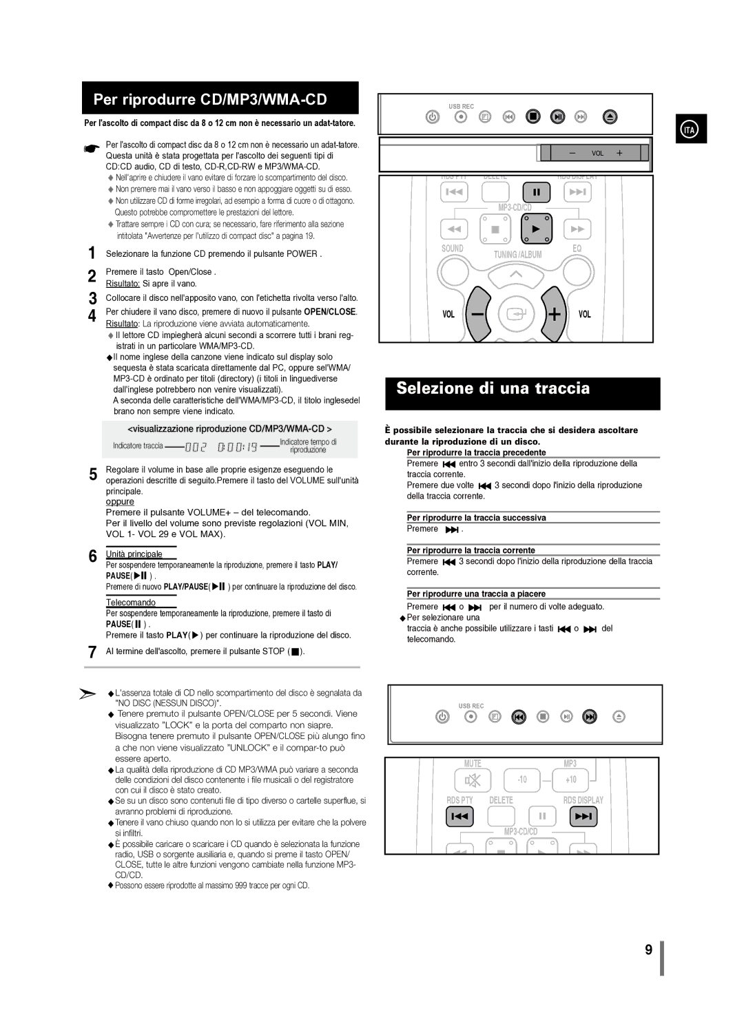 Samsung MM-D330/ZF manual Selezionare la funzione CD premendo il pulsante Power, Istrati in un particolare WMA/MP3-CD 