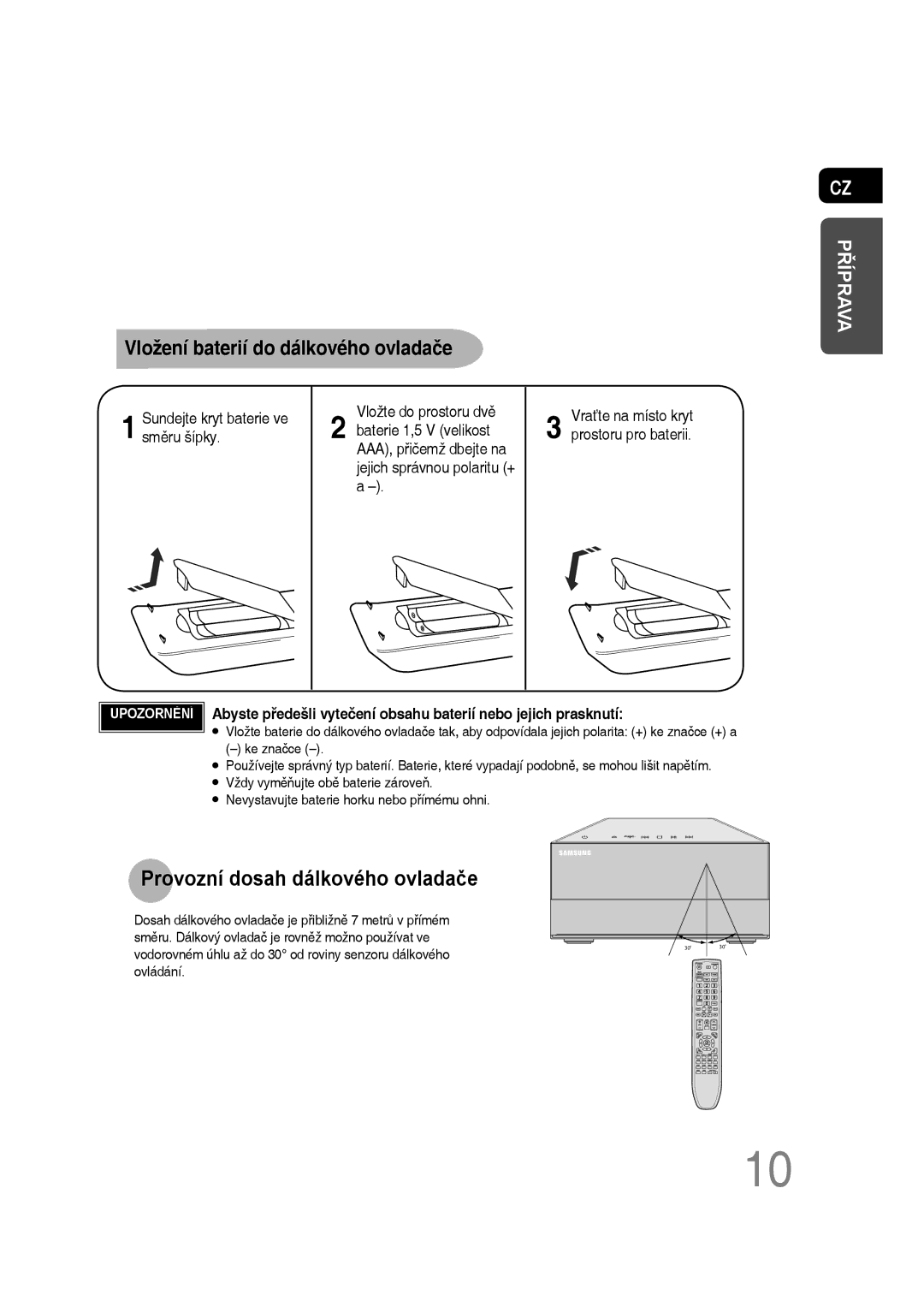 Samsung MM-D430D/EN, MM-D530D/EN, MM-D430D/ZX, MM-D530D/RU manual Provozní dosah dálkového ovladače 