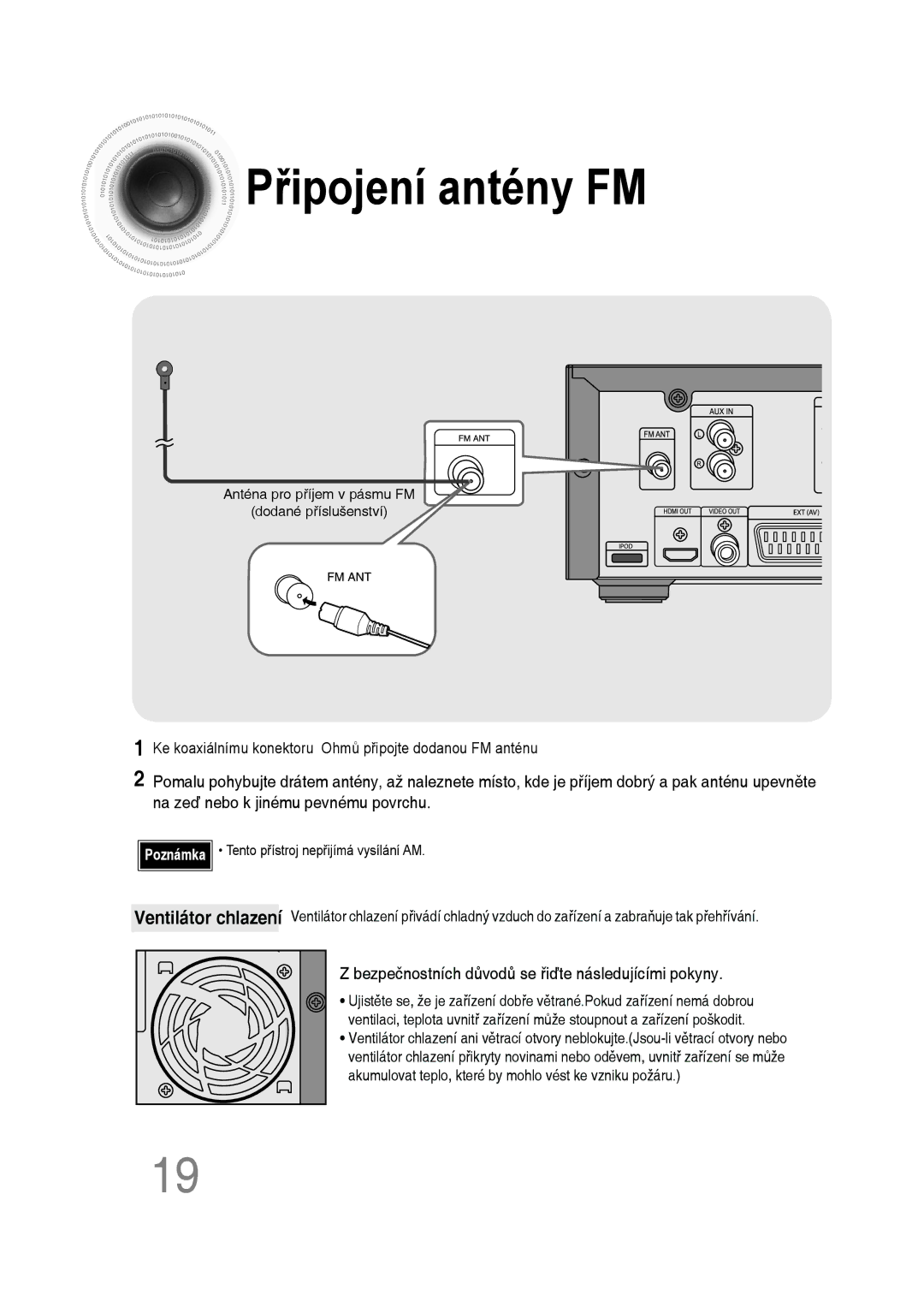 Samsung MM-D530D/EN, MM-D430D/EN, MM-D430D/ZX, MM-D530D/RU manual Připojení antény FM 