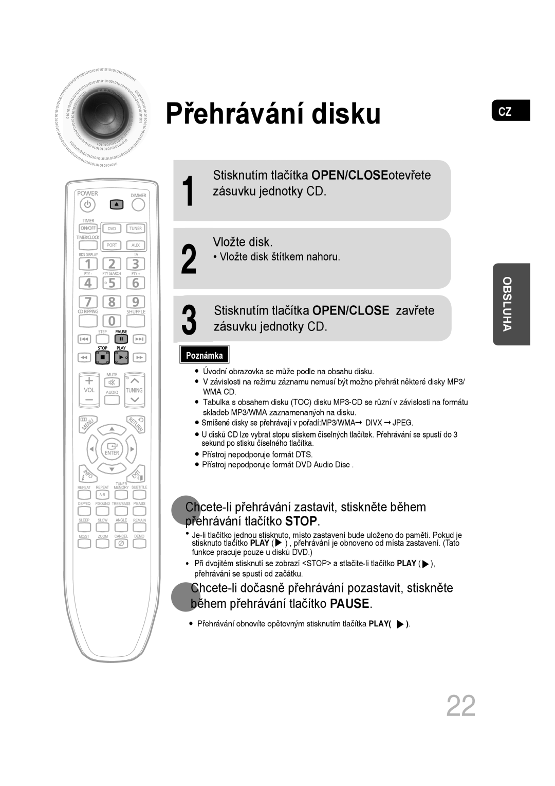 Samsung MM-D430D/EN, MM-D530D/EN, MM-D430D/ZX, MM-D530D/RU manual Přehrávání disku 