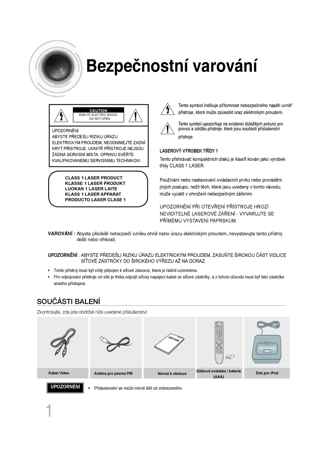 Samsung MM-D530D/RU, MM-D430D/EN, MM-D530D/EN, MM-D430D/ZX manual Bezpečnostní varování, Laserový Výrobek Třídy 