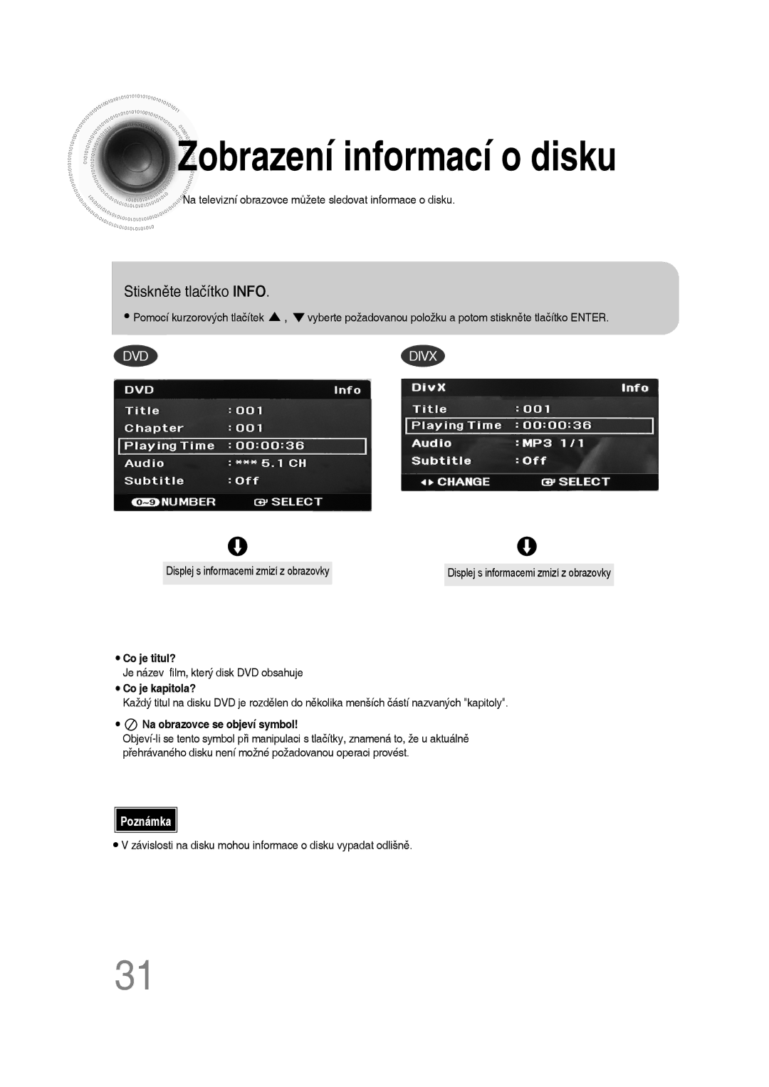 Samsung MM-D530D/EN, MM-D430D/EN, MM-D430D/ZX, MM-D530D/RU manual Zobrazení informací o disku 