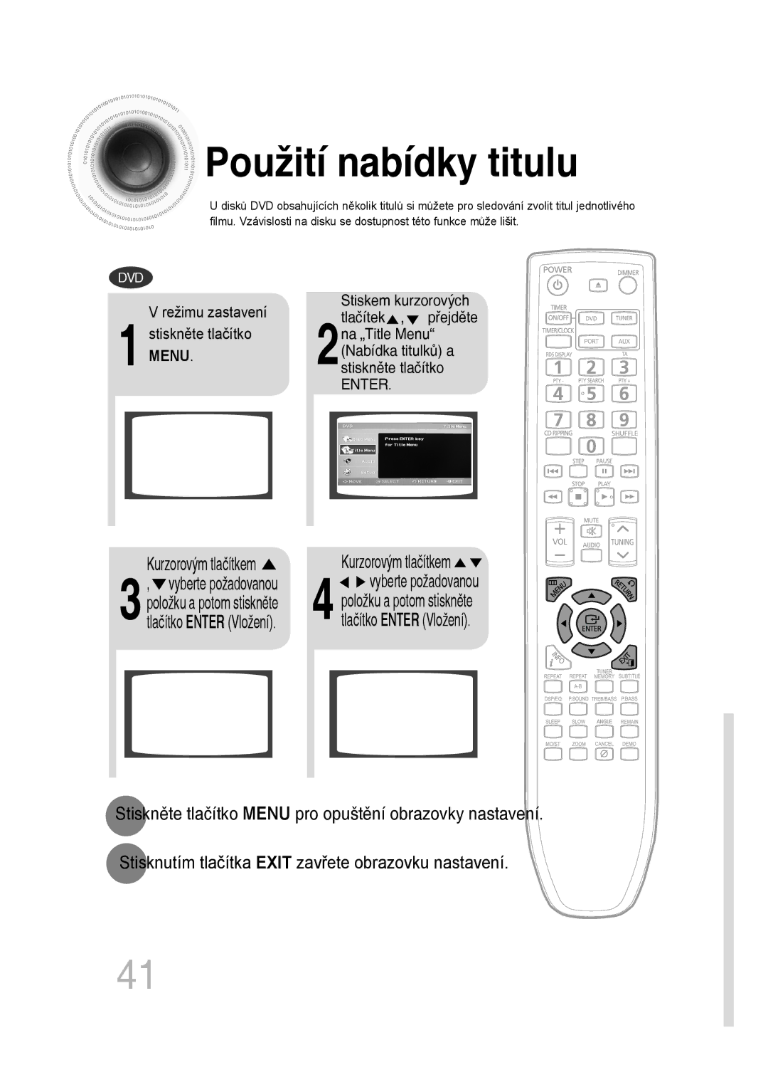 Samsung MM-D530D/RU, MM-D430D/EN, MM-D530D/EN, MM-D430D/ZX manual Použití nabídky titulu 