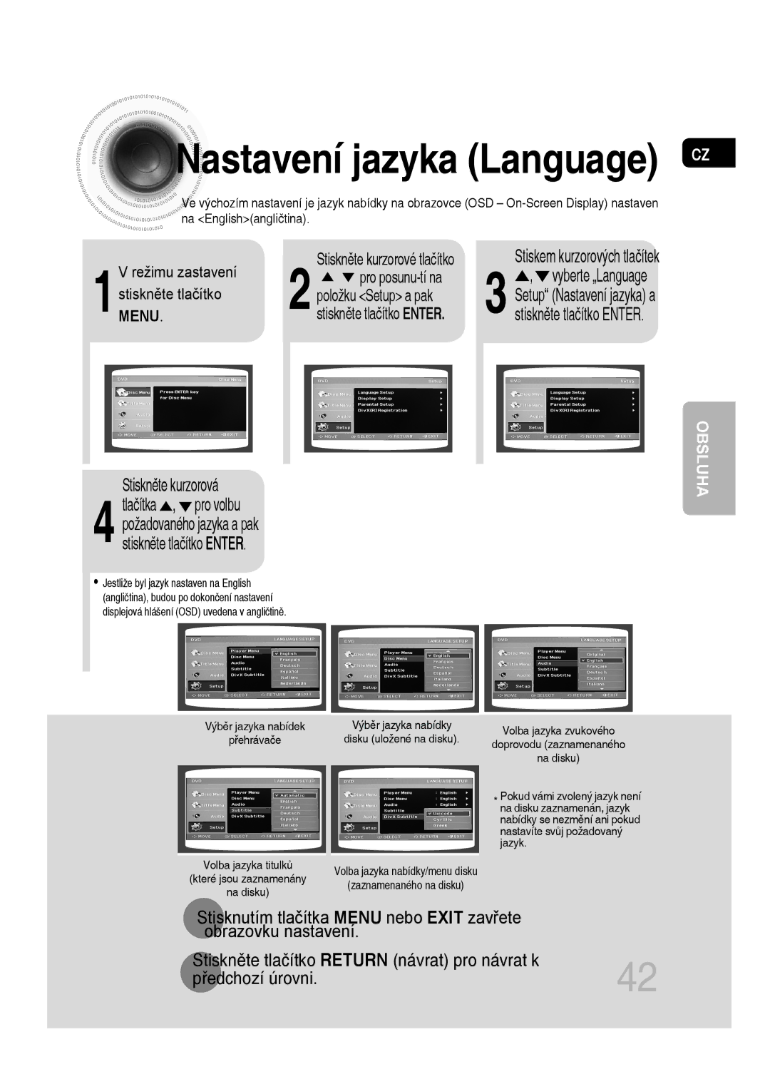 Samsung MM-D430D/EN, MM-D530D/EN, MM-D430D/ZX, MM-D530D/RU manual Nastavení jazyka Language 