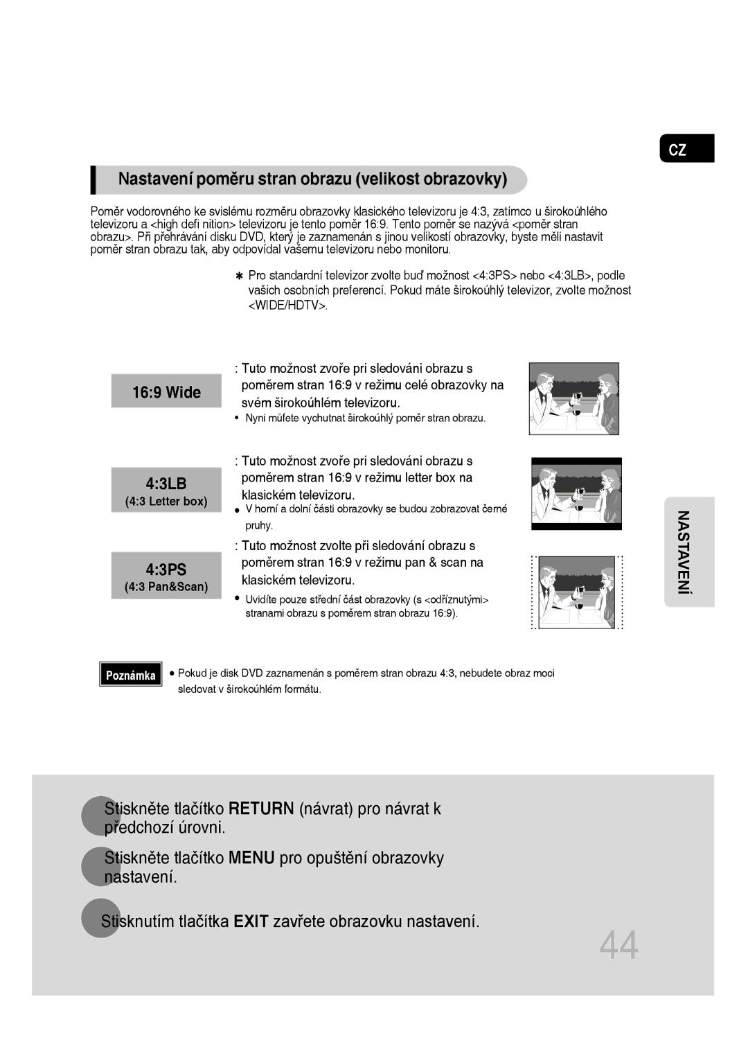 Samsung MM-D430D/ZX, MM-D430D/EN, MM-D530D/EN, MM-D530D/RU manual Nastavení poměru stran obrazu velikost obrazovky, Wide 43LB 