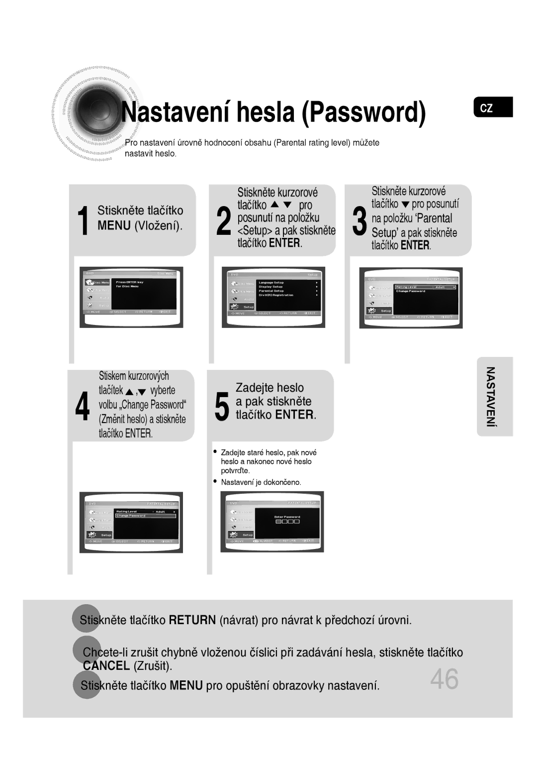 Samsung MM-D430D/EN, MM-D530D/EN, MM-D430D/ZX, MM-D530D/RU manual Nastavení hesla Password, Zadejte heslo 