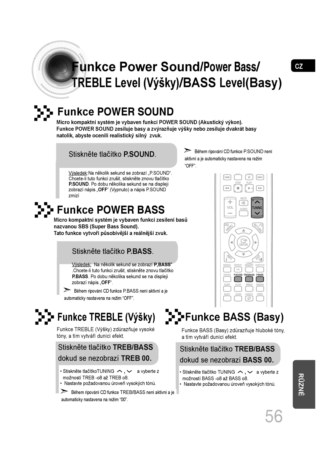 Samsung MM-D430D/ZX, MM-D430D/EN, MM-D530D/EN, MM-D530D/RU manual Funkce Power Sound/ Power Bass 