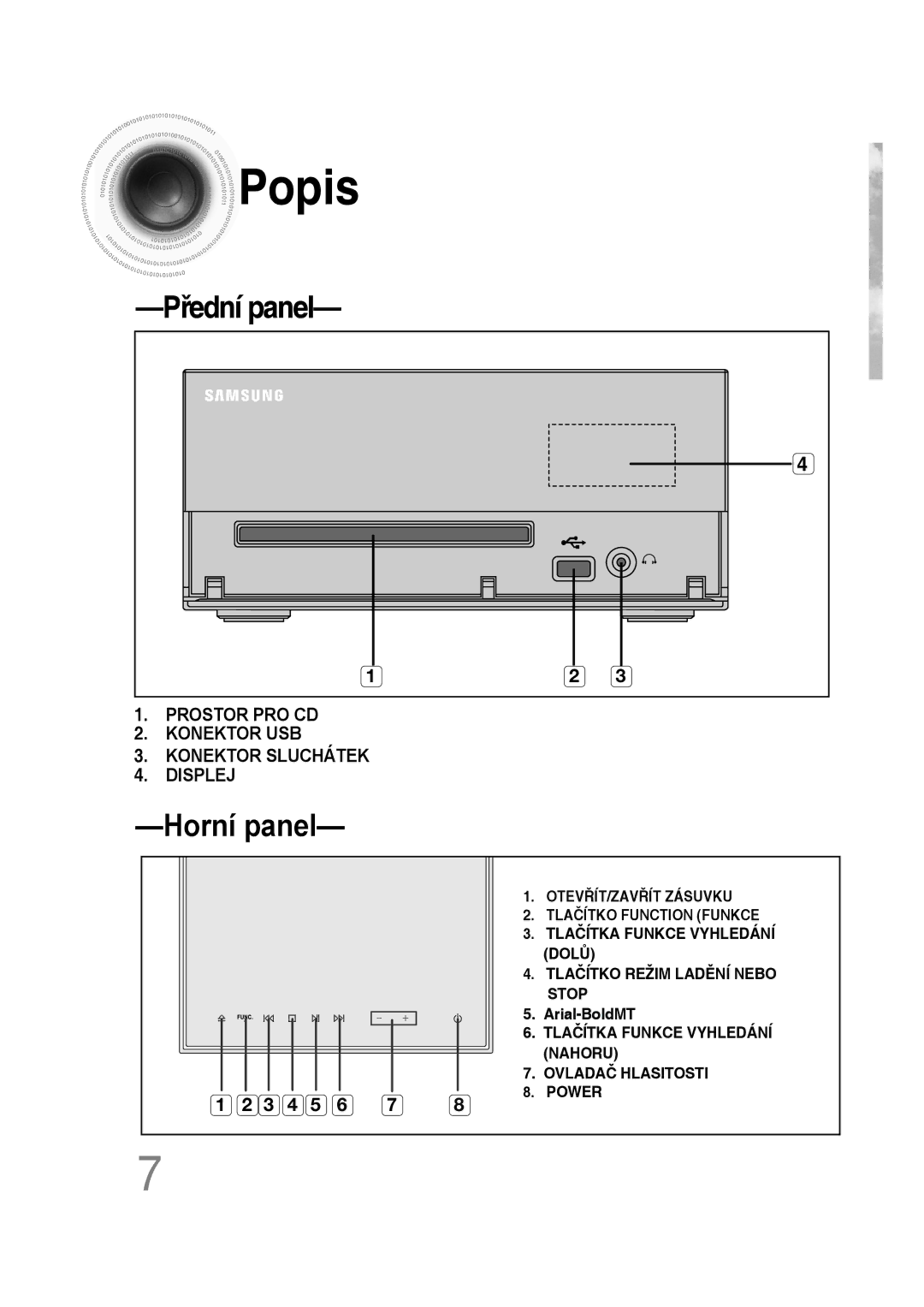 Samsung MM-D530D/EN, MM-D430D/EN, MM-D430D/ZX, MM-D530D/RU manual Popis, Horní panel 