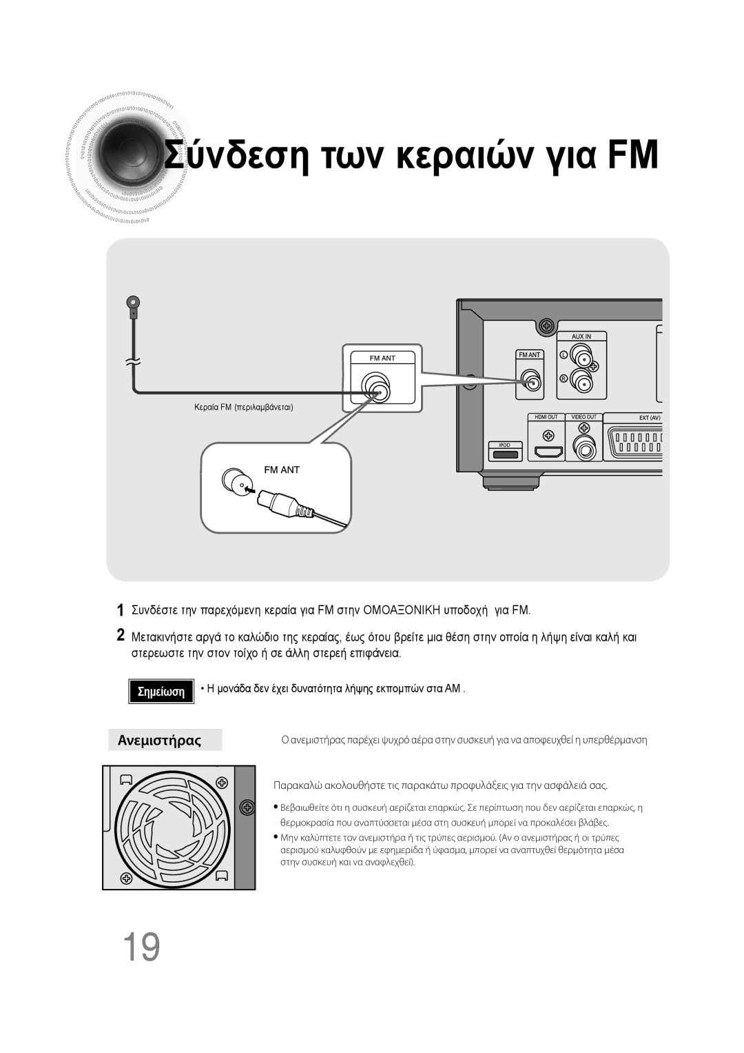 Samsung MM-D530D/EN, MM-D430D/EN manual Ανεμιστήρας, Μονάδα δεν έχει δυνατότητα λήψης εκπομπών στα AM 