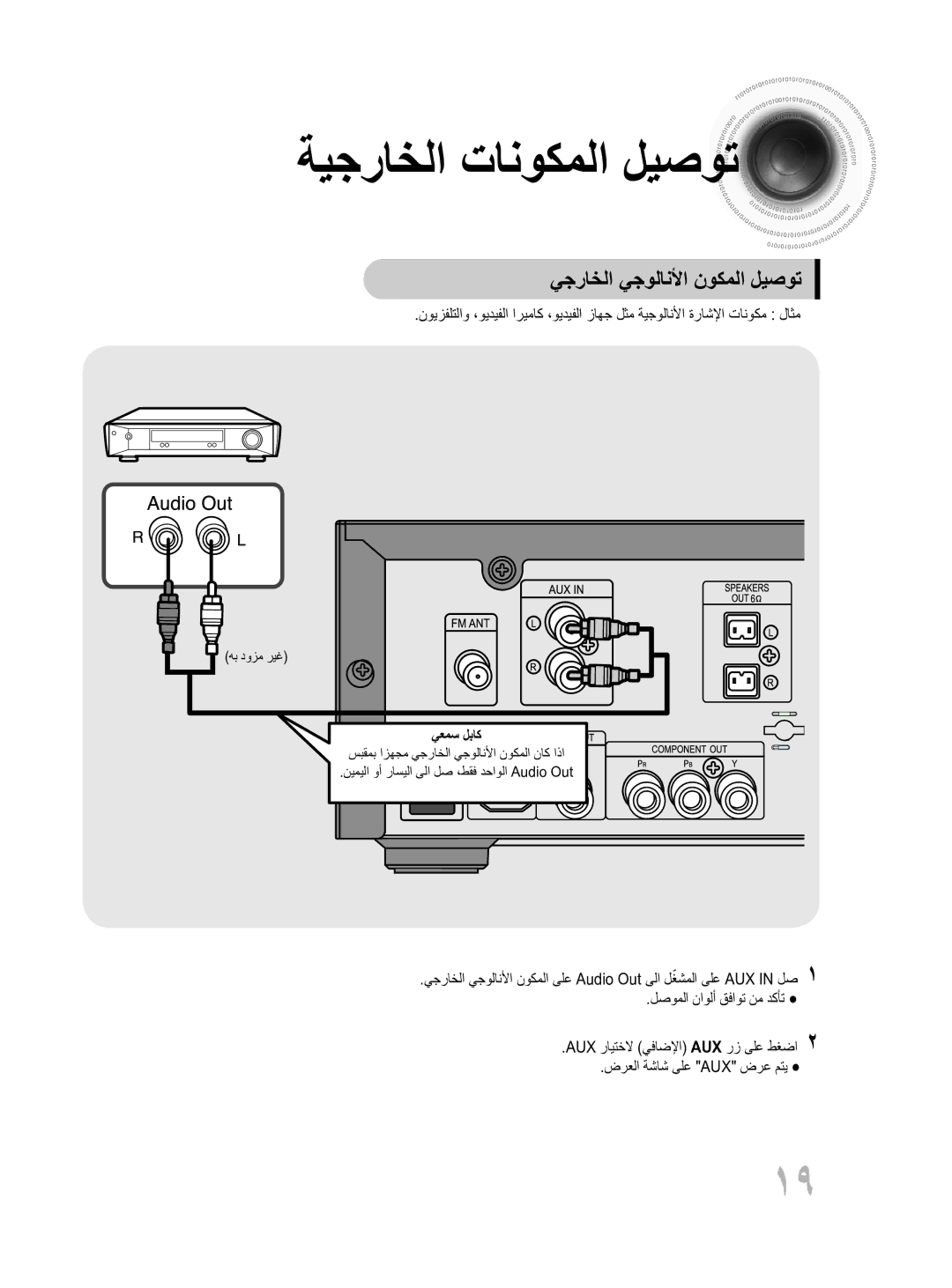 Samsung MM-D430D/ZN, MM-D430D/UM manual ةيجراخلا تانوكملا ليصوت, يجراخلا يجولانلأا نوكملا ليصوت, يعمس لباك 