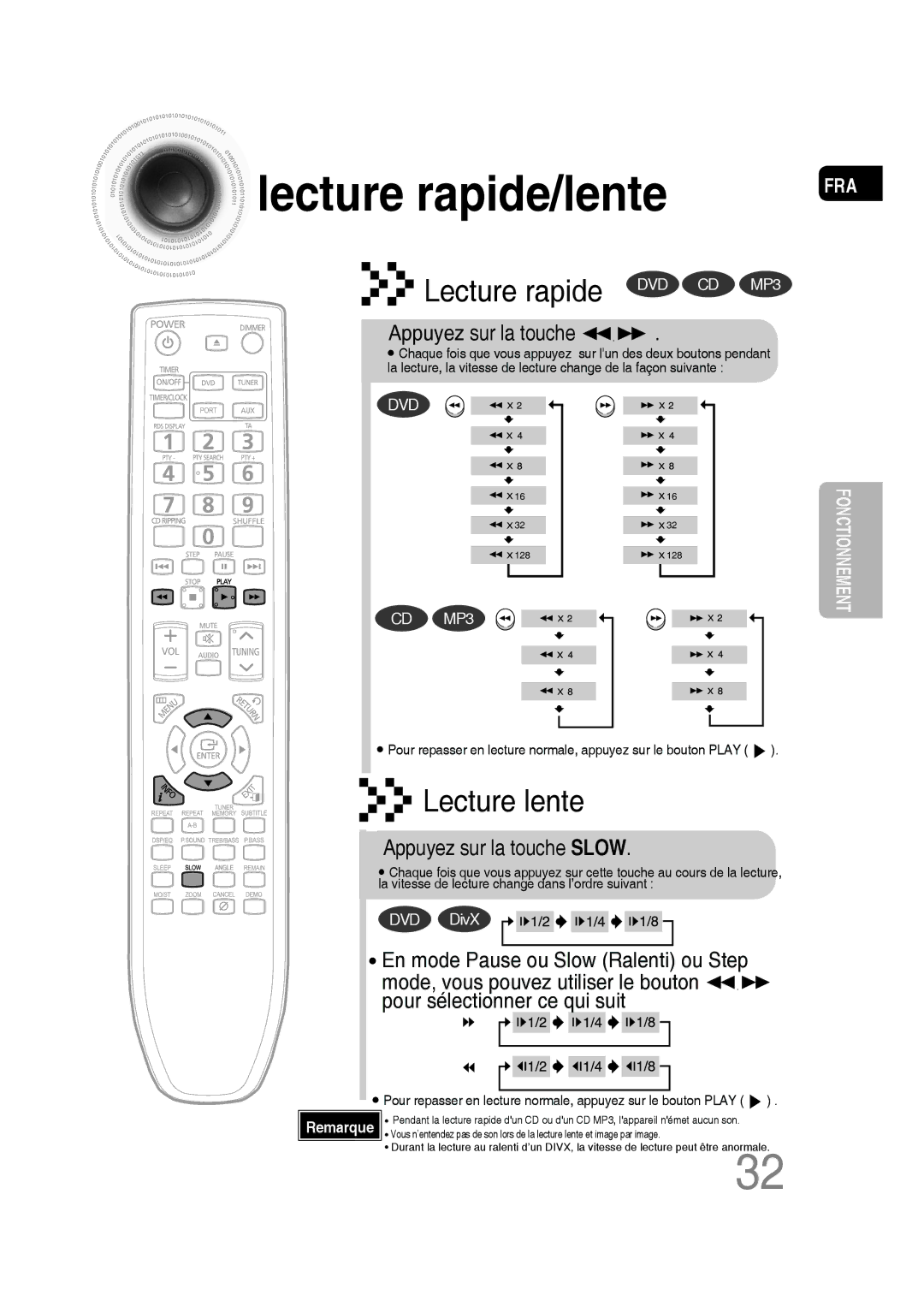 Samsung MM-D430D/ZF, MM-D430D/RU manual Lecture rapide/lente, Appuyez sur la touche Slow 