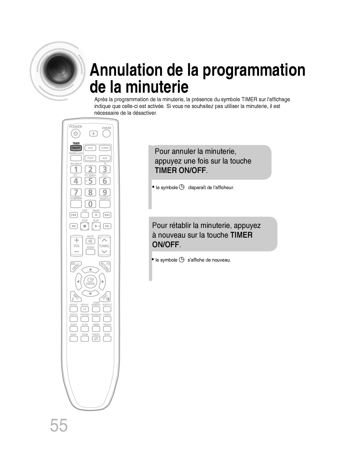 Samsung MM-D430D/RU, MM-D430D/ZF manual Annulation de la programmation de la minuterie 