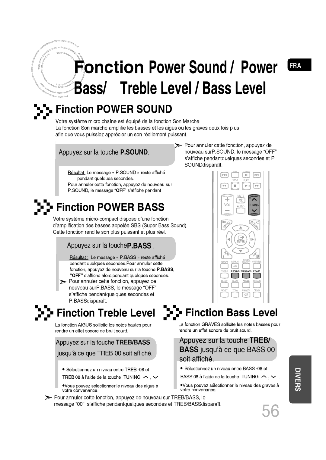 Samsung MM-D430D/ZF, MM-D430D/RU manual Finction Power Sound, Finction Power Bass, Finction Treble Level Finction Bass Level 