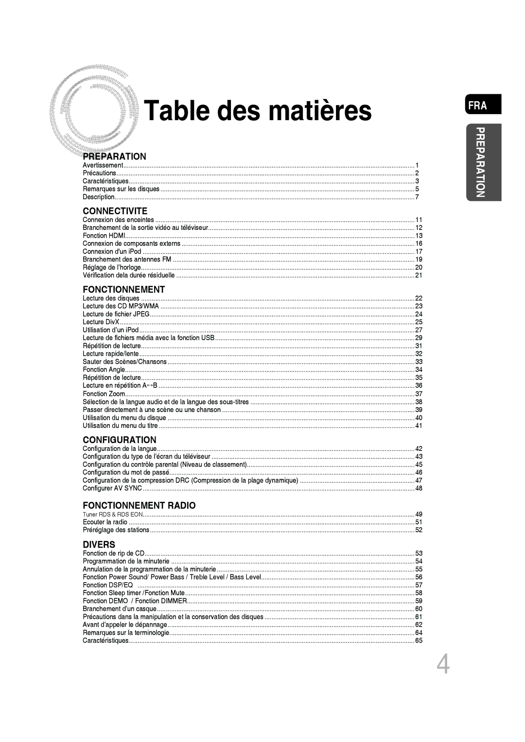 Samsung MM-D430D/ZF, MM-D430D/RU manual Table des matières, Connectivite 