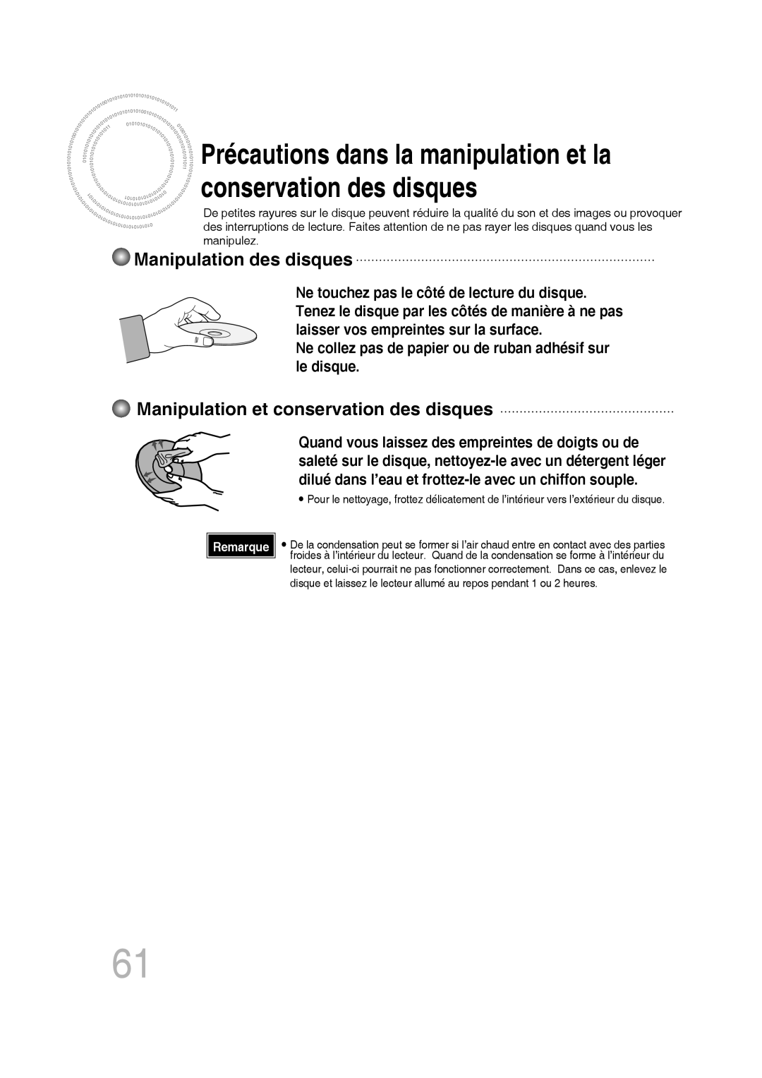 Samsung MM-D430D/RU, MM-D430D/ZF manual Manipulation des disques, Manipulation et conservation des disques 