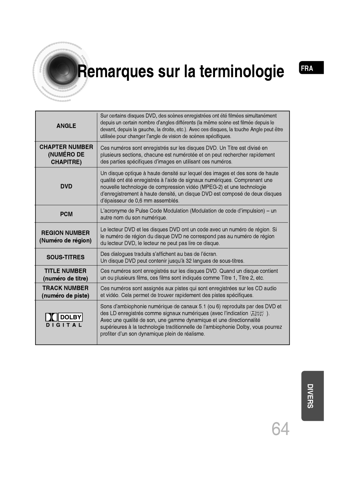 Samsung MM-D430D/ZF, MM-D430D/RU manual Remarques sur la terminologie FRA, Numéro de piste 