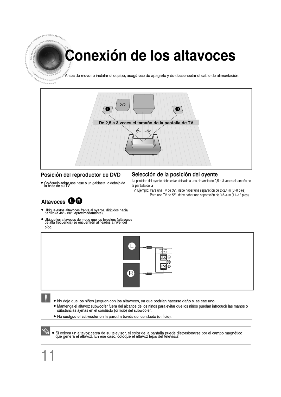 Samsung MM-D430D/ZF, MM-D430D/ZX manual Conexión de los altavoces, Selección de la posición del oyente 