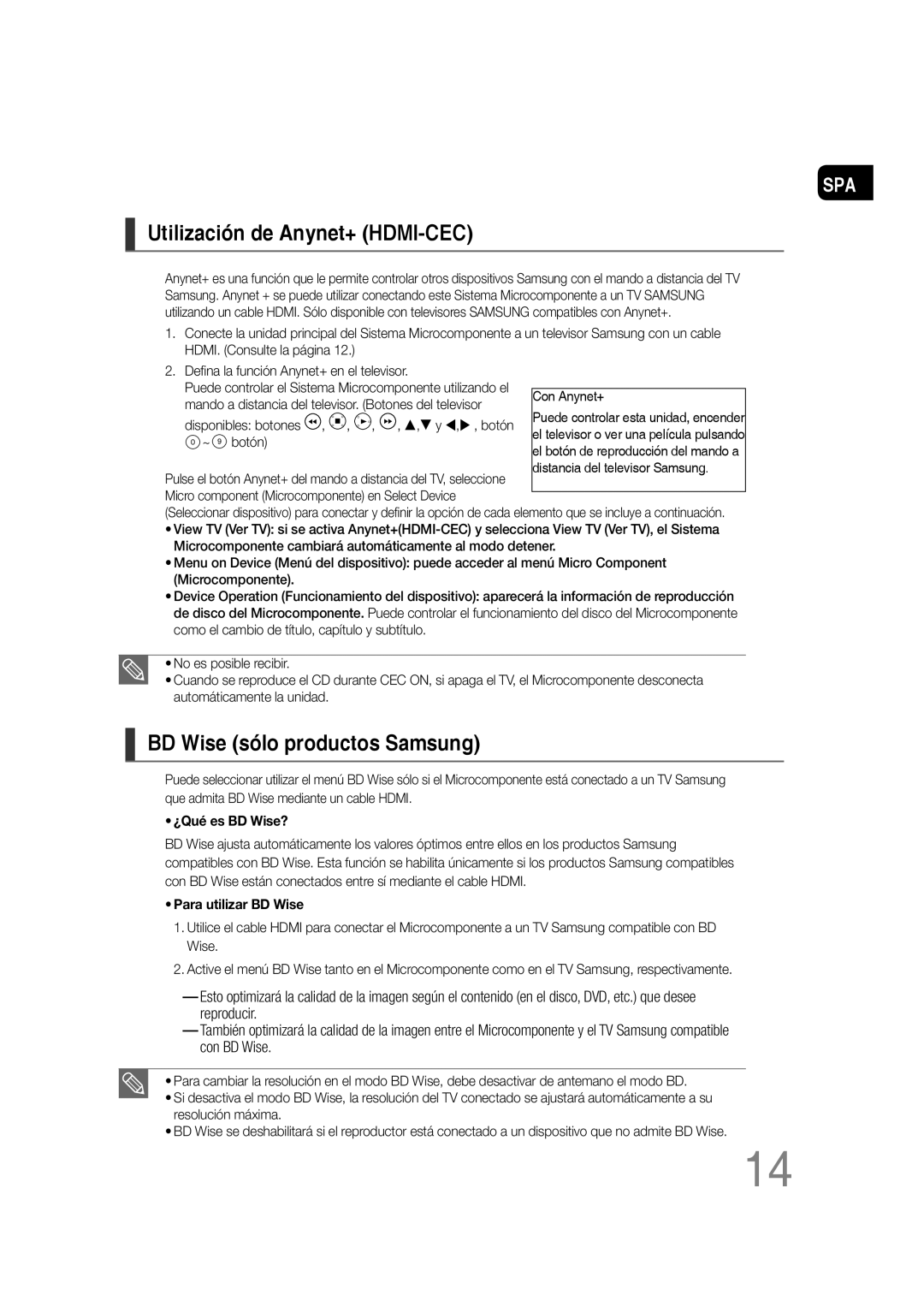 Samsung MM-D430D/ZX, MM-D430D/ZF manual Utilización de Anynet+ HDMI-CEC, BD Wise sólo productos Samsung 