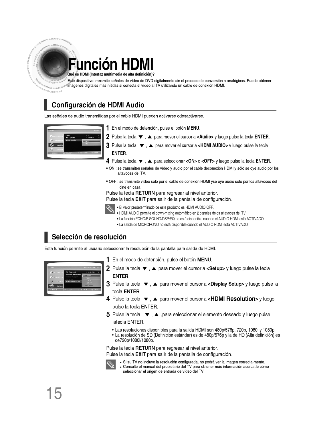 Samsung MM-D430D/ZF, MM-D430D/ZX manual Función Hdmi, Configuración de Hdmi Audio, Selección de resolución 