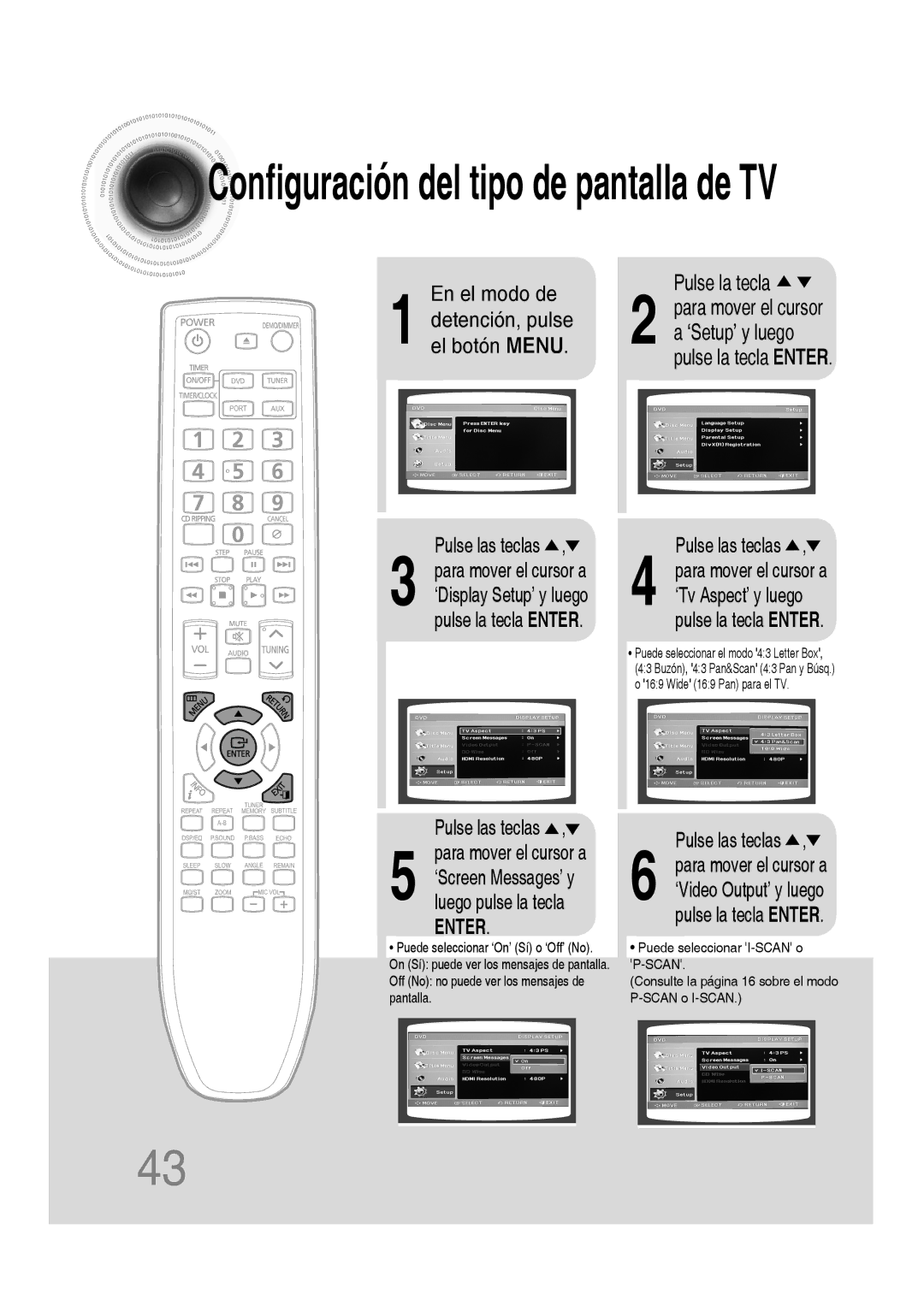 Samsung MM-D430D/ZF, MM-D430D/ZX manual Configuración del tipo de pantalla de TV 