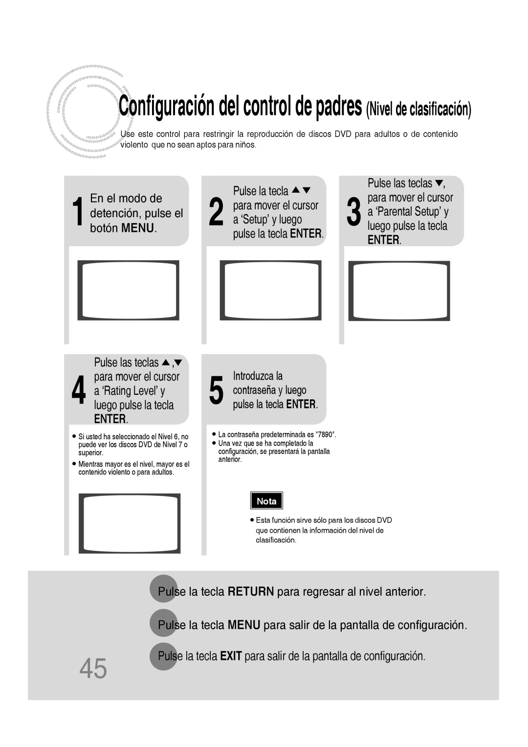 Samsung MM-D430D/ZF, MM-D430D/ZX manual Configuración del control de padres Nivel de clasificación 