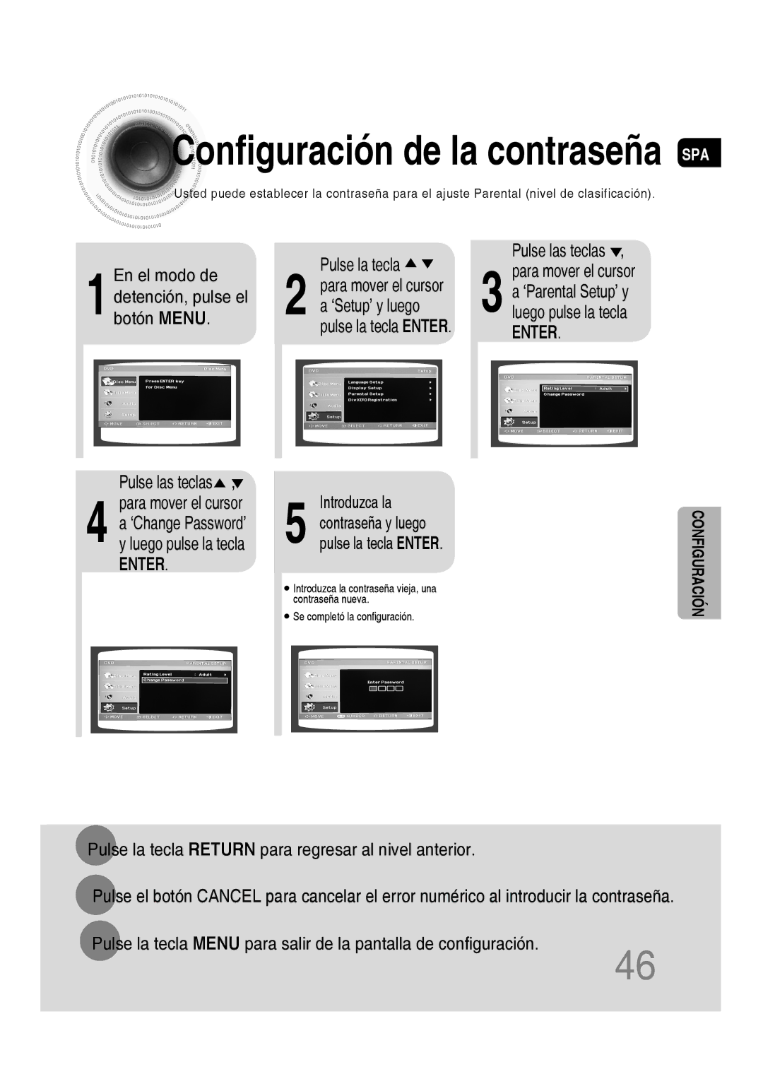 Samsung MM-D430D/ZX, MM-D430D/ZF manual Configuración de la contraseña SPA 