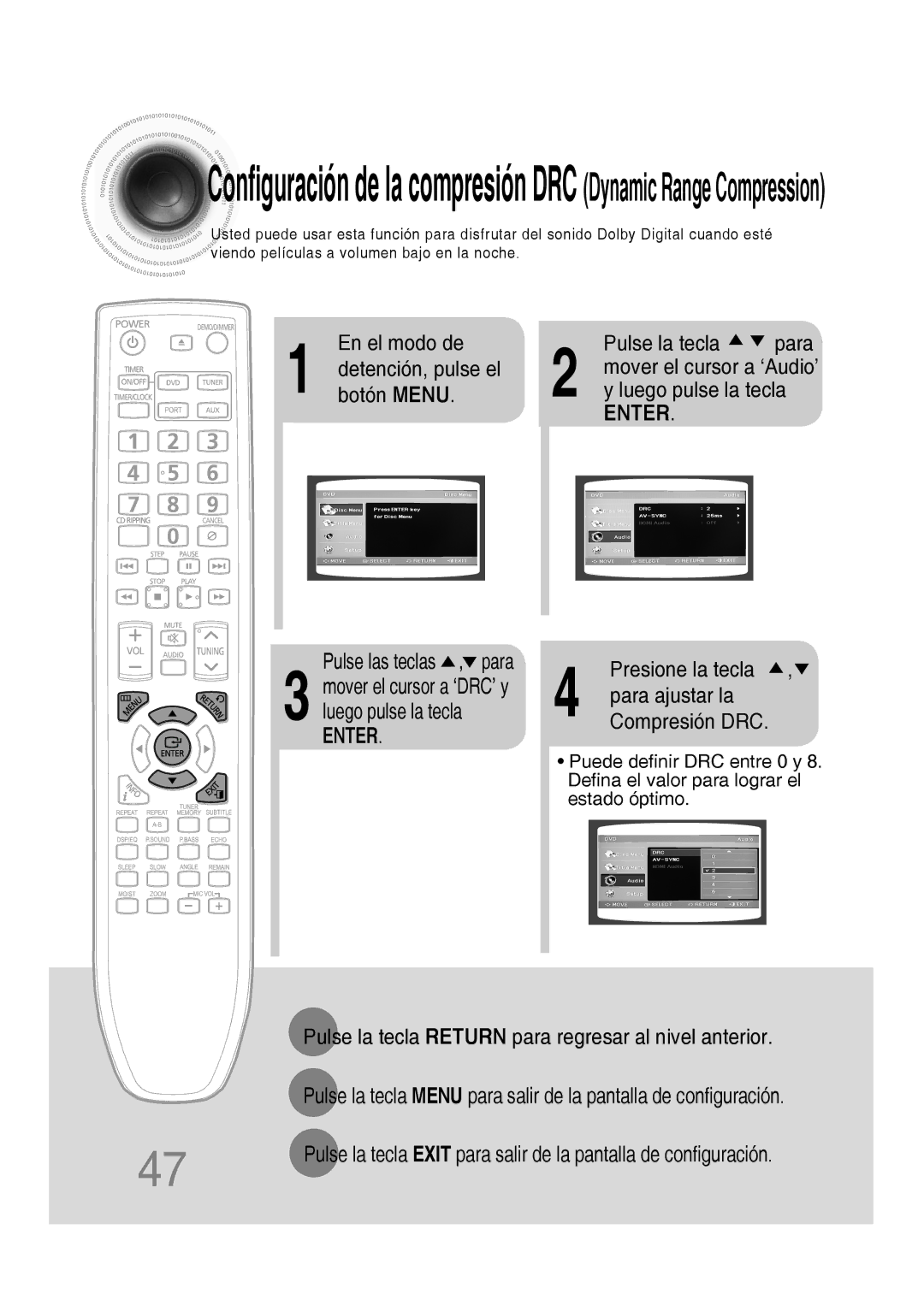 Samsung MM-D430D/ZF, MM-D430D/ZX El modo de, Botón Menu, Pulse la tecla para, Pulse las teclas , para, Presione la tecla 