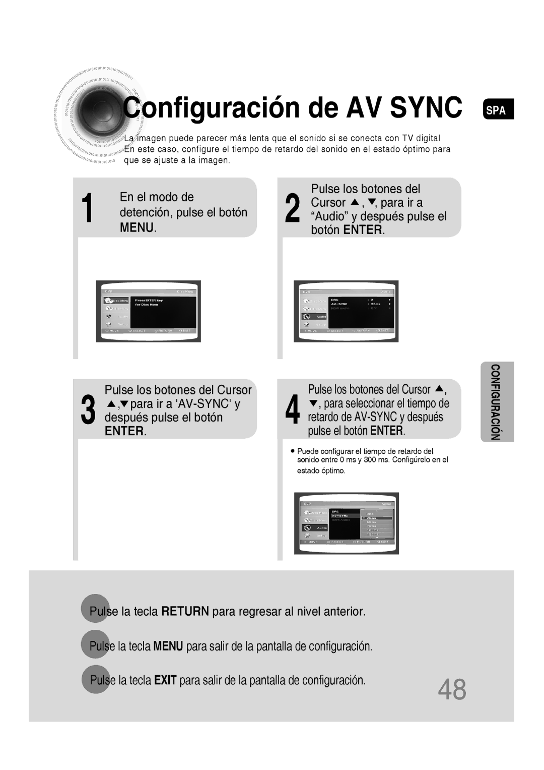 Samsung MM-D430D/ZX, MM-D430D/ZF manual Configuración de AV Sync SPA, En el modo de 