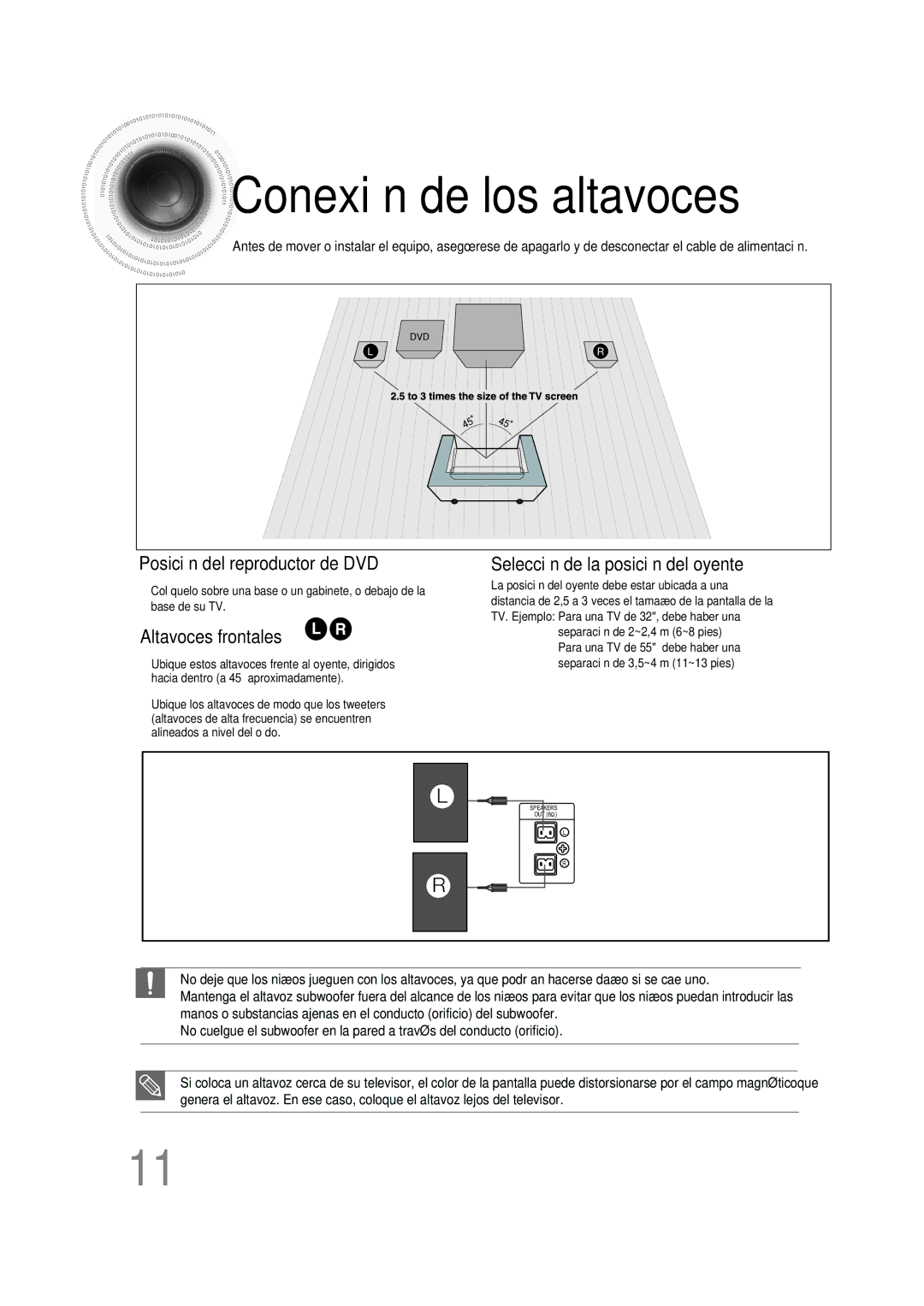 Samsung MM-D430D/ZF, MM-D430D/ZX manual Conexión de los altavoces, Altavoces frontales L R 