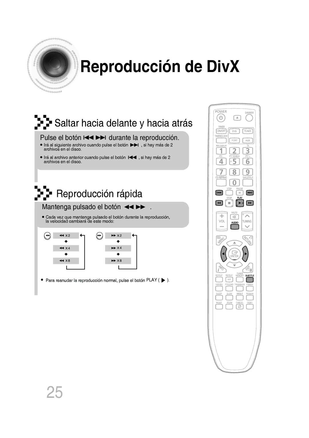 Samsung MM-D430D/ZF, MM-D430D/ZX Reproducción de DivX, Pulse el botón durante la reproducción, Mantenga pulsado el botón 