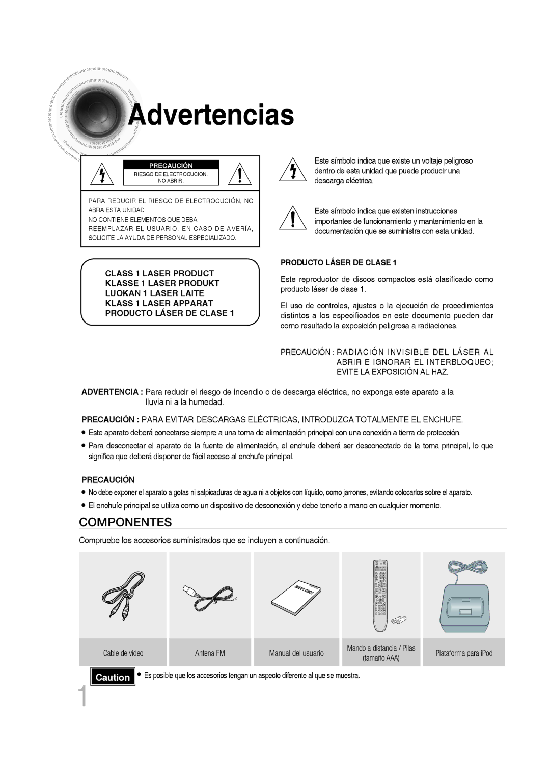 Samsung MM-D430D/ZF, MM-D430D/ZX manual Advertencias, Precaución 