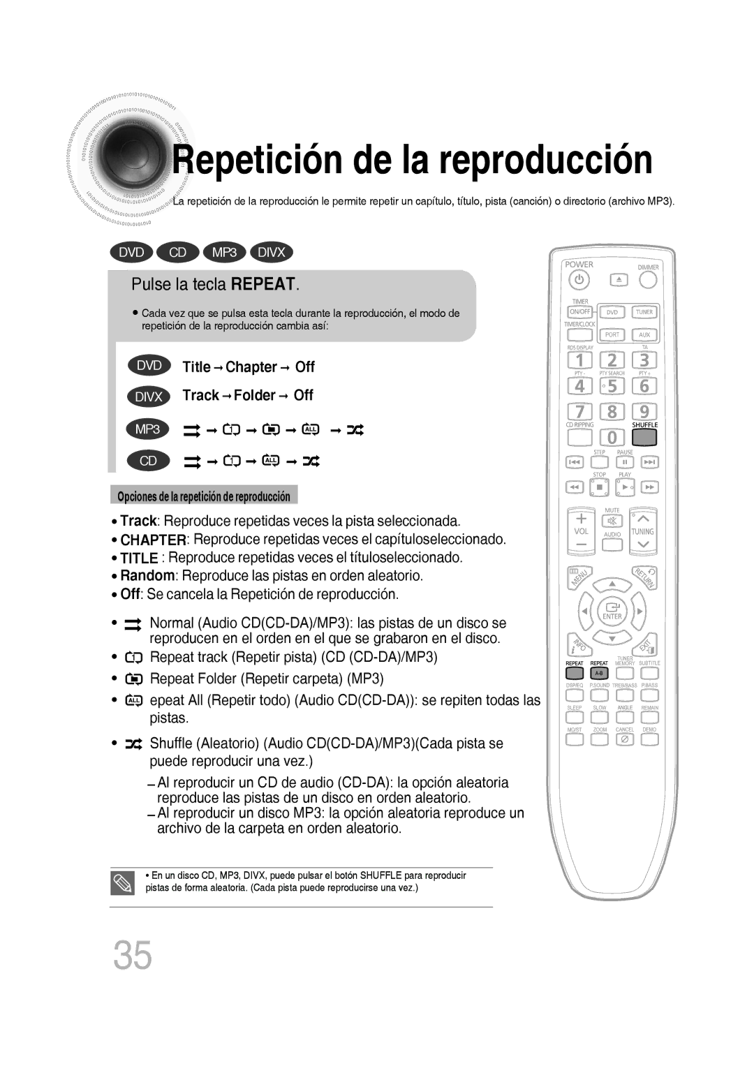 Samsung MM-D430D/ZF, MM-D430D/ZX manual Repetición de la reproducción, Pulse la tecla Repeat 